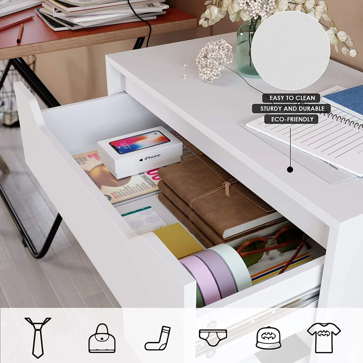 2026 NewHomfa 4 Large Drawers Dresser, Modern Wood Chest of Drawers for Bedroom Hallway Living Room, White