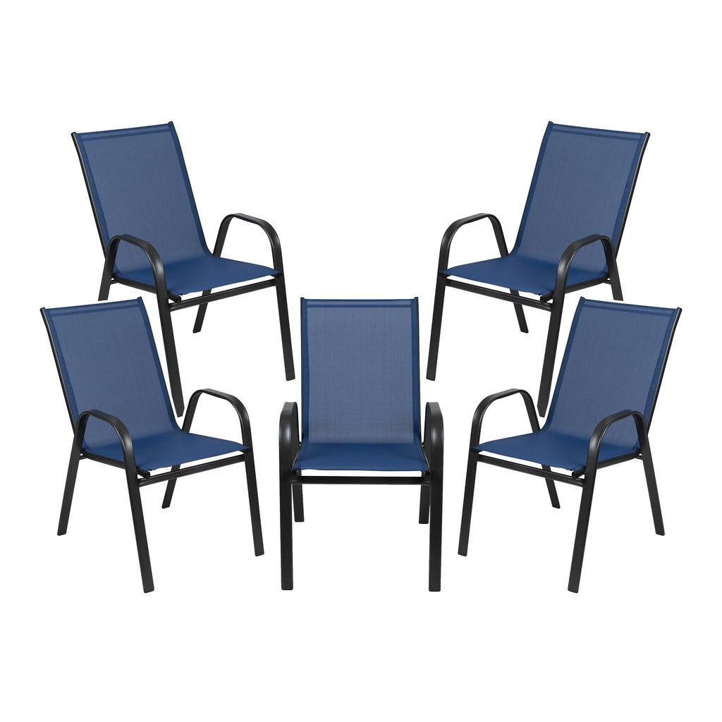 2026 NewBizChair 5 Pack Black Outdoor Stack Chair with Flex Comfort Material and Metal Frame