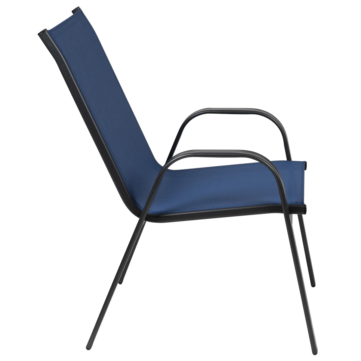 2026 NewBizChair 5 Pack Black Outdoor Stack Chair with Flex Comfort Material and Metal Frame