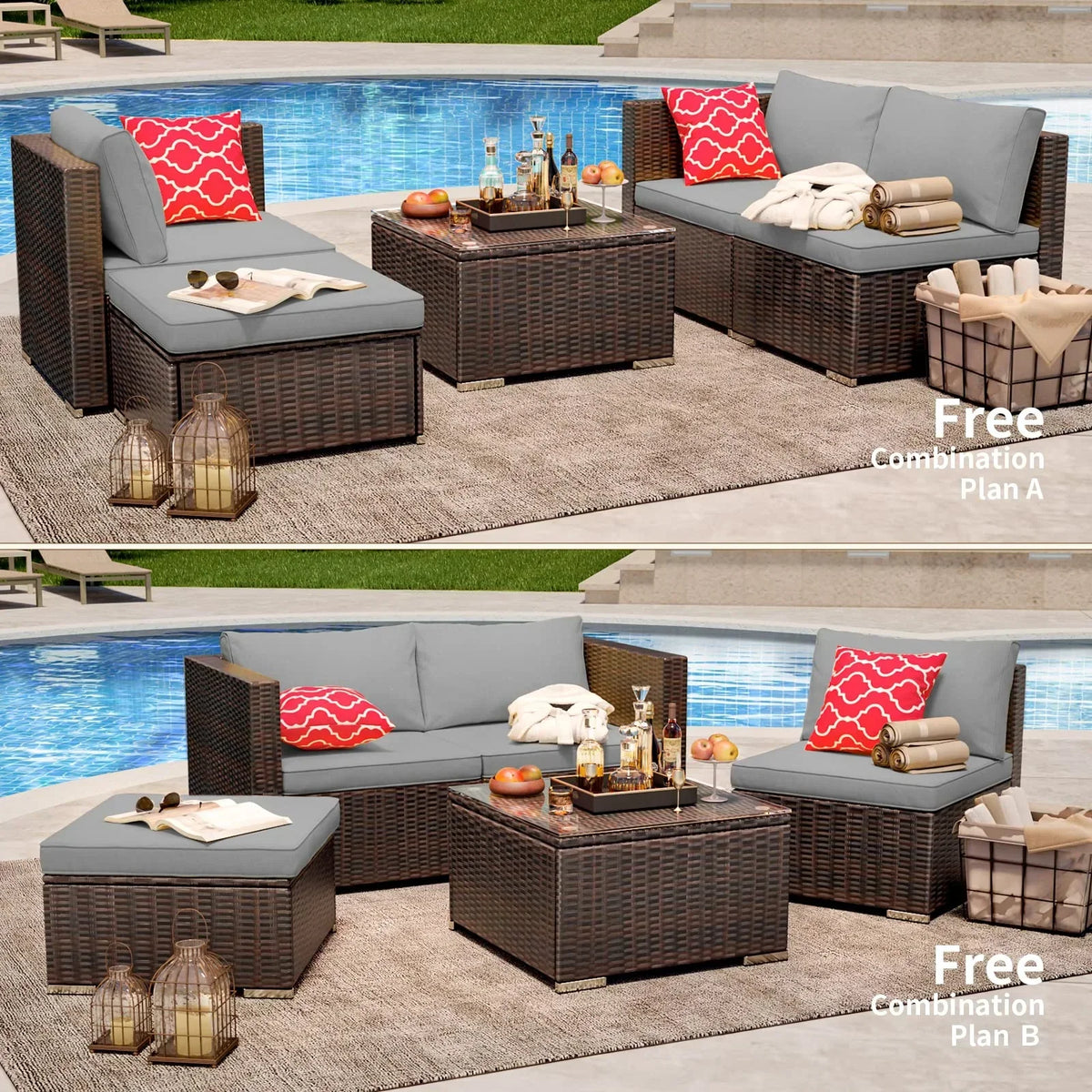 2026 NewPatio Furniture Set Clearance, Lofka 5 Piece Outdoor Sectional Furniture Chair Set with Cushions and Tea Table, Gray
