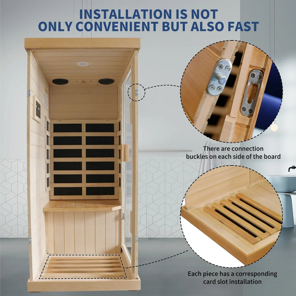 2026 NewOUTEXER 800W Far Infrared Sauna with Carbon Heaters, Canadian Hemlock Wood, Indoor Use