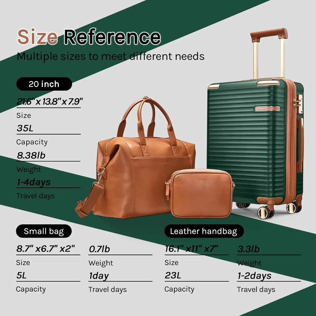 2026 NewJoyway 3-Piece Carry-On Luggage Set with Swivel TSA Lock and Leather Carry Bag