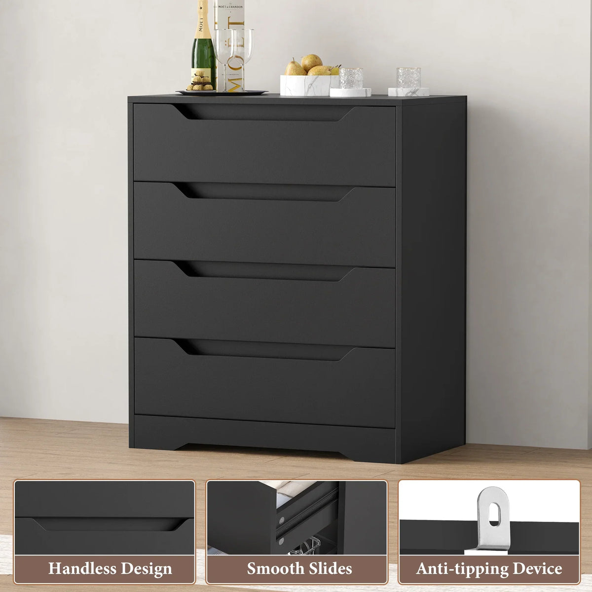 2026 NewHomfa 4 Large Drawers Dresser, Modern Wood Chest of Drawers for Bedroom Hallway Living Room, White