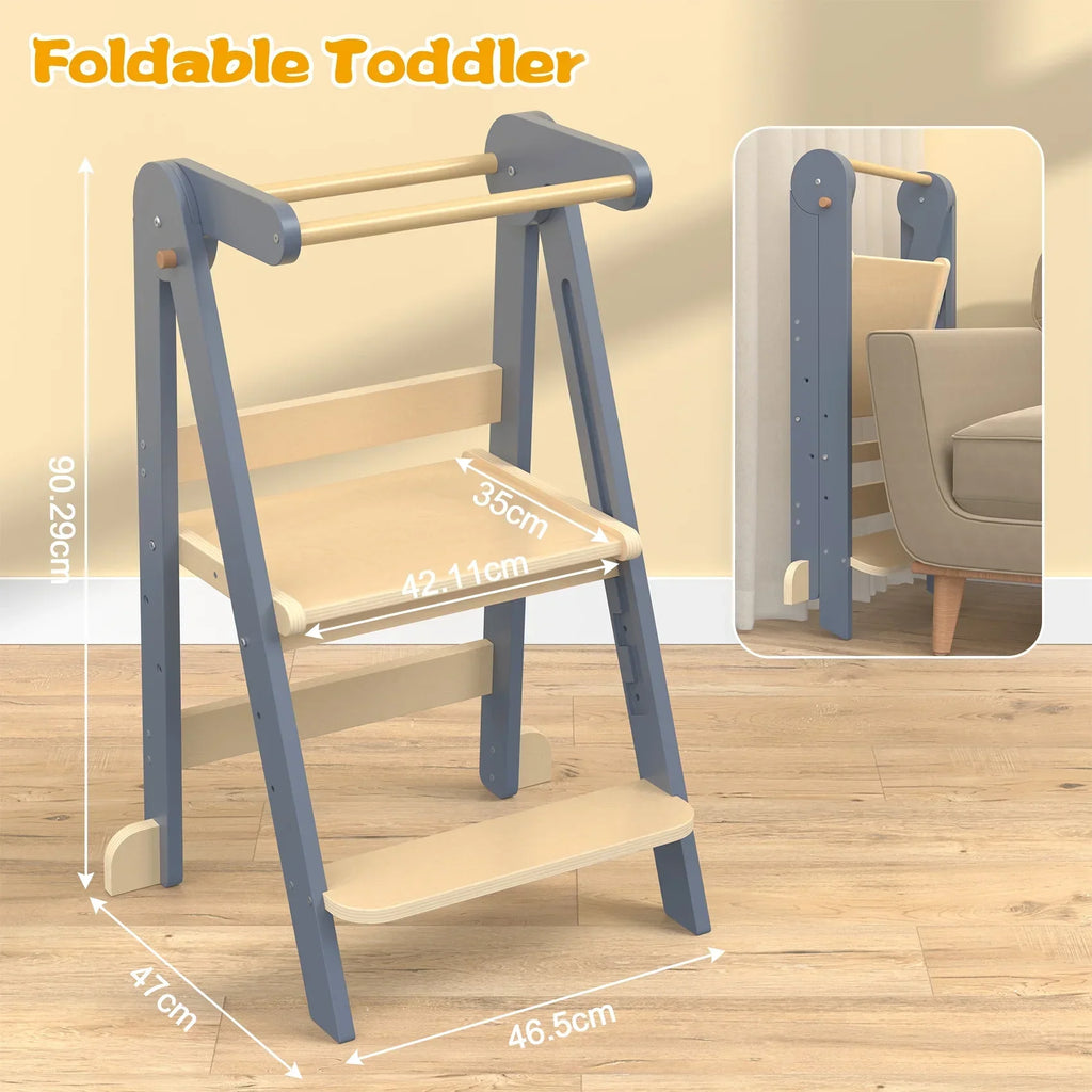 2026 NewJOZ Kitchen Toddlers Step Stool, Montessori Kids Learning Stool, Foldable Toddler Tower for Counter, Standing Helper for Children, 3 Adjustable Heights, Wooden, White