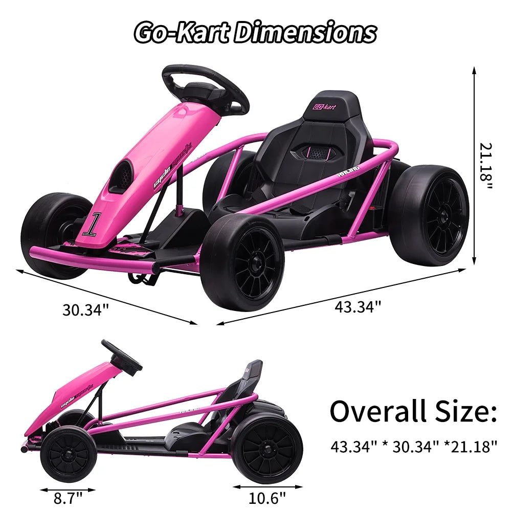 2026 NewSimzone Go Kart for Kids 24V Battery 300WX2 Motors Pedal On Foot Go Cart 8MPH High Speed Drifting Car with Slow Start Function Music Elastic Durable Tires, Blue