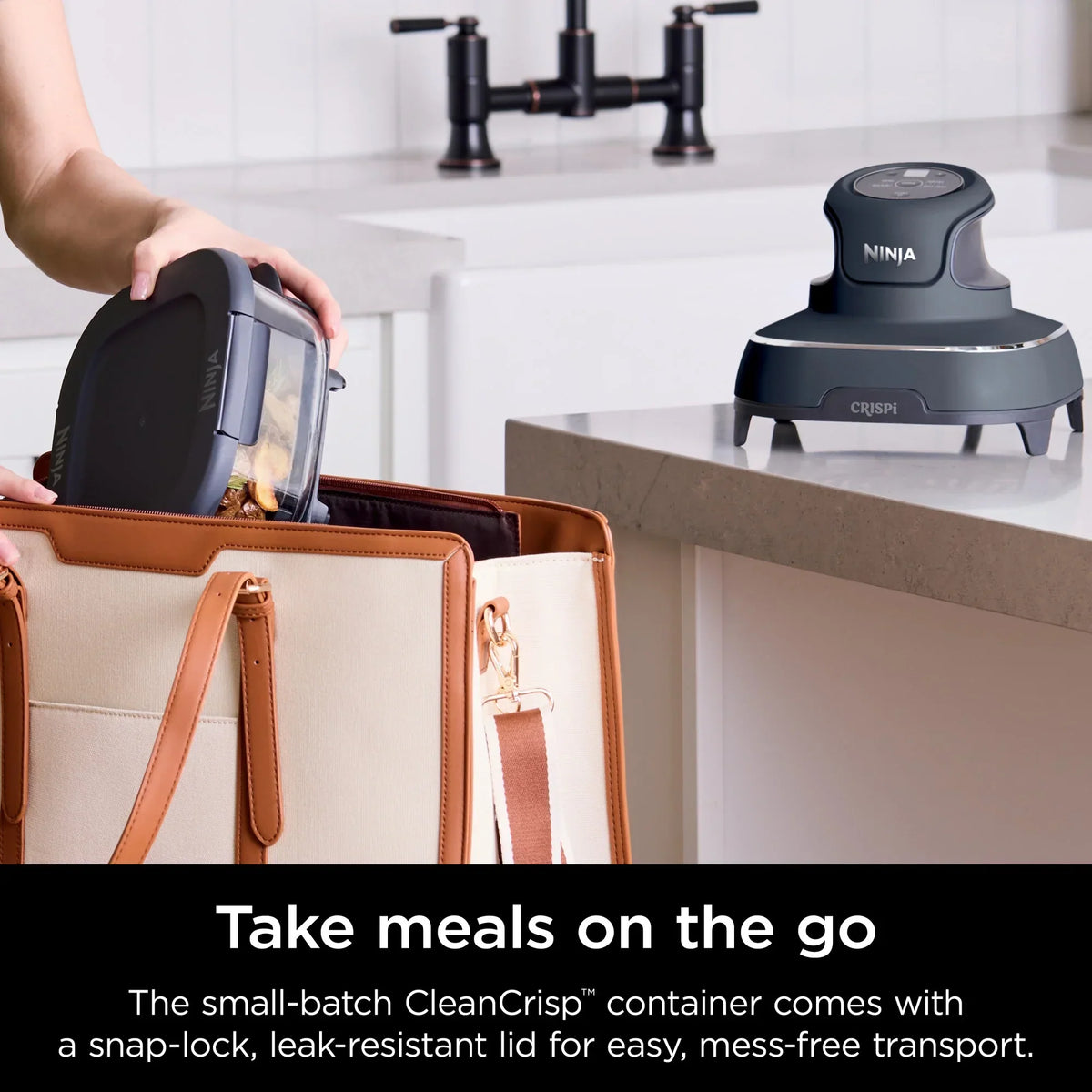 2026 NewNinja Crispi 4-in-1 Portable Glass Air Fryer Cooking System, 4-Qt & 6-Cup Containers, Cyberspace