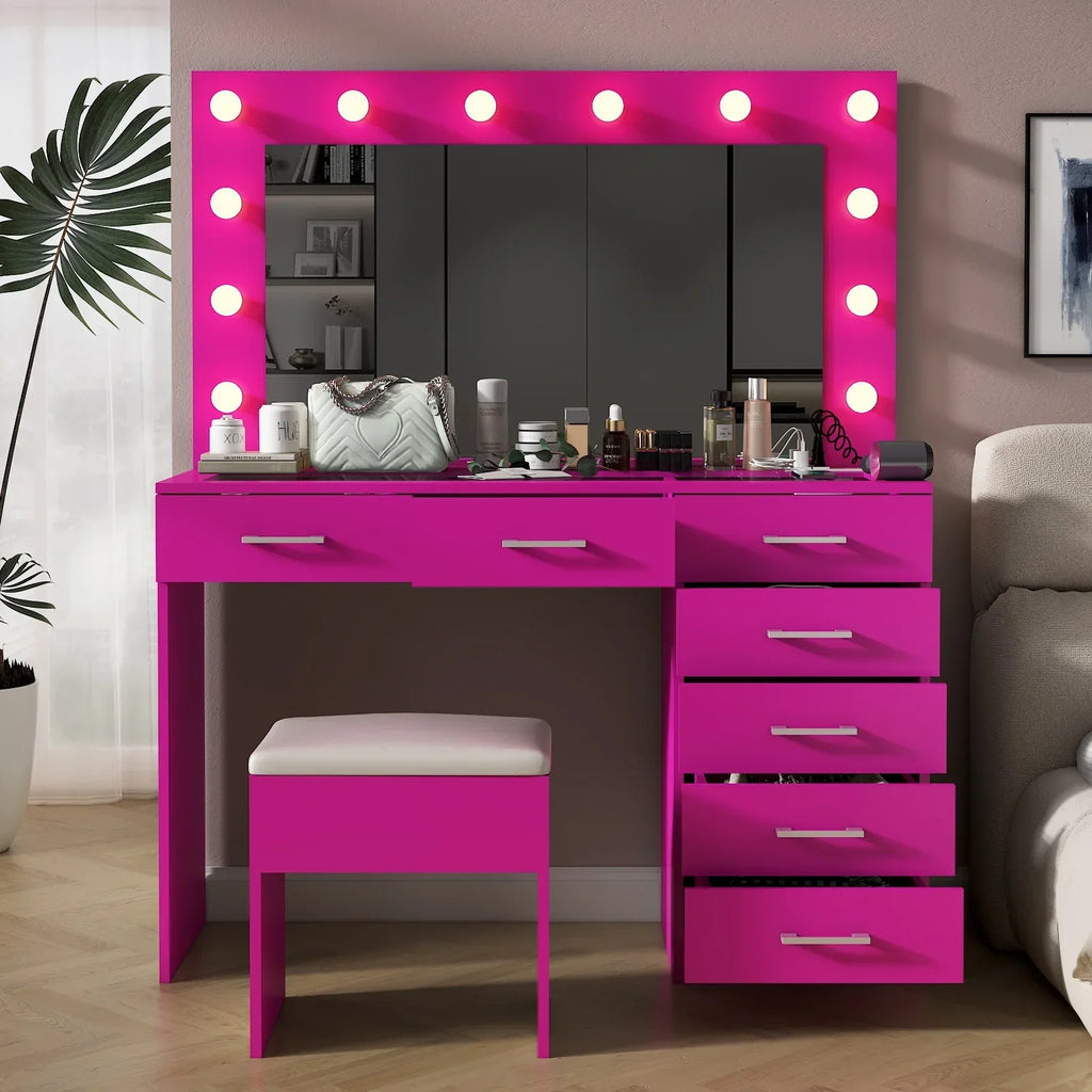 2026 NewKtaxon Large Makeup Vanity, Vanity Table Set w/ Visible Glass Top w/ Charging Station, White