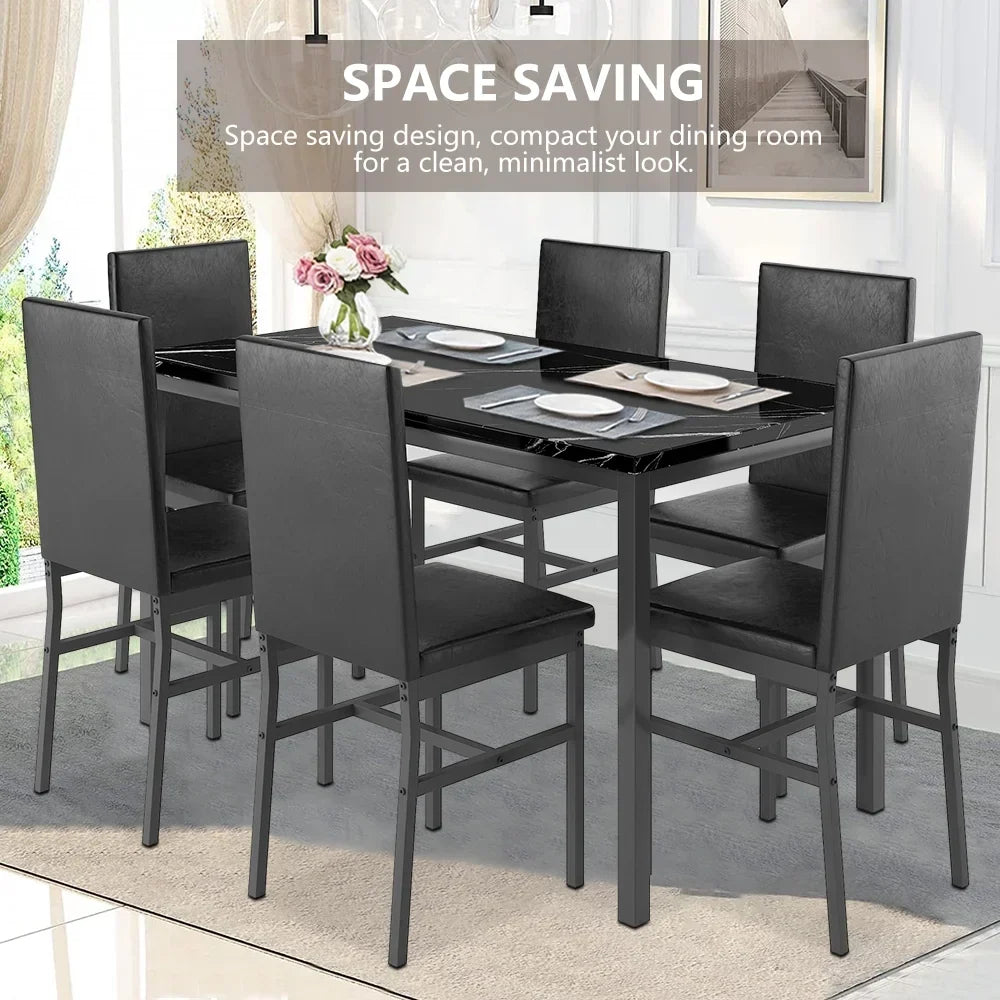 2026 NewDining Table with 6 High-back Upholstered Chairs, Modern Dinette Set, Dining Table and Chairs Set for 6 Persons, Small Home Kitchen Dining Table Set, Ideal for Apartment Breakfast Nook Bar, B1470