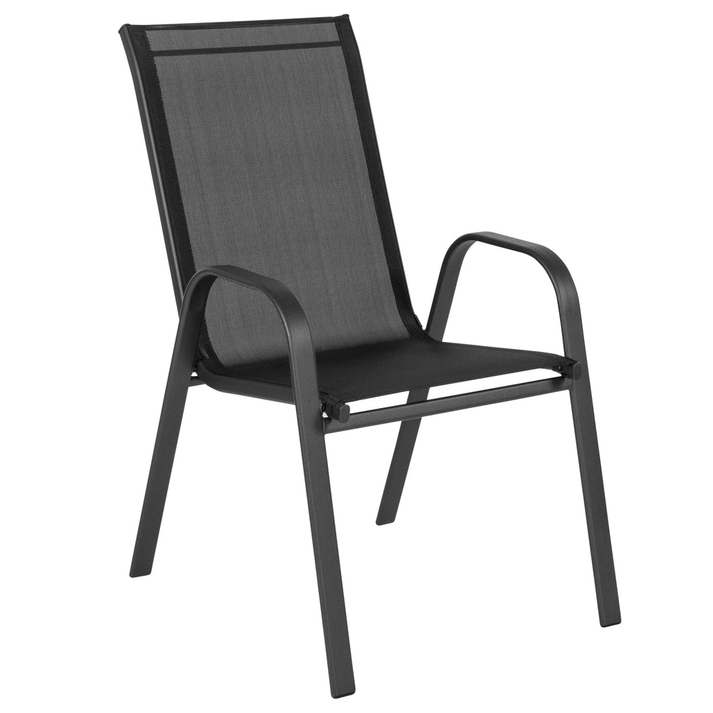 2026 NewBizChair 5 Pack Black Outdoor Stack Chair with Flex Comfort Material and Metal Frame