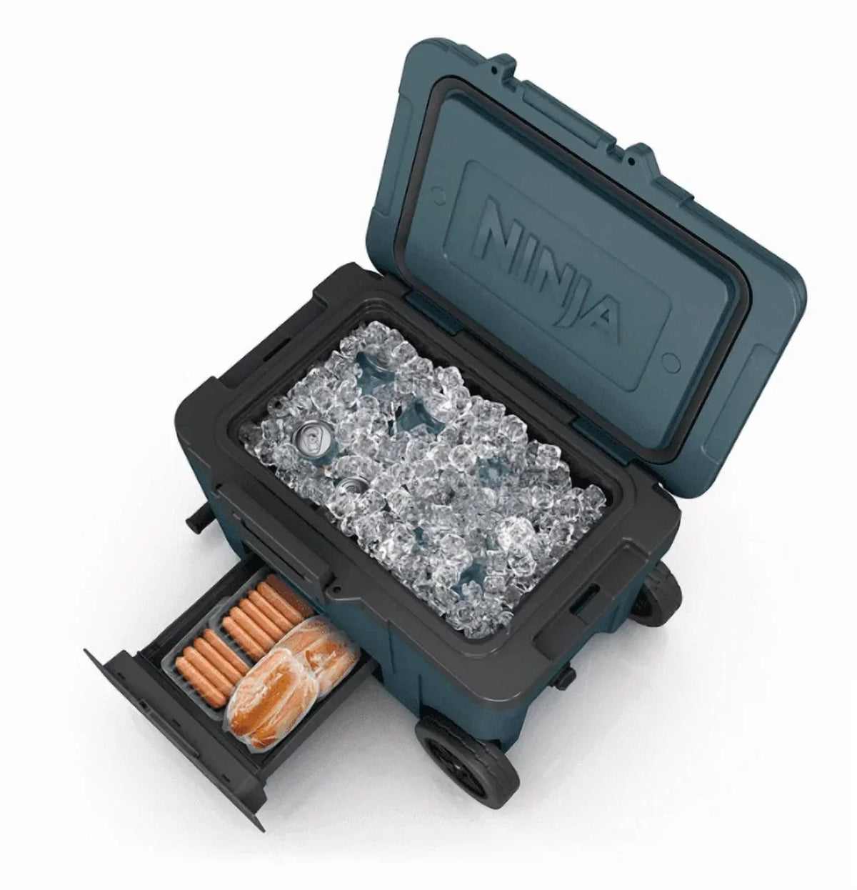 2026 NewNinja | Cooler | FrostVault 45QT Cooler with Wheels | Insulated with Temp Dry Storage Drawer | Keeps Ice Cold for Days | for The Beach, Camping, Picnics & More | Ocean Blue | FB245AOB