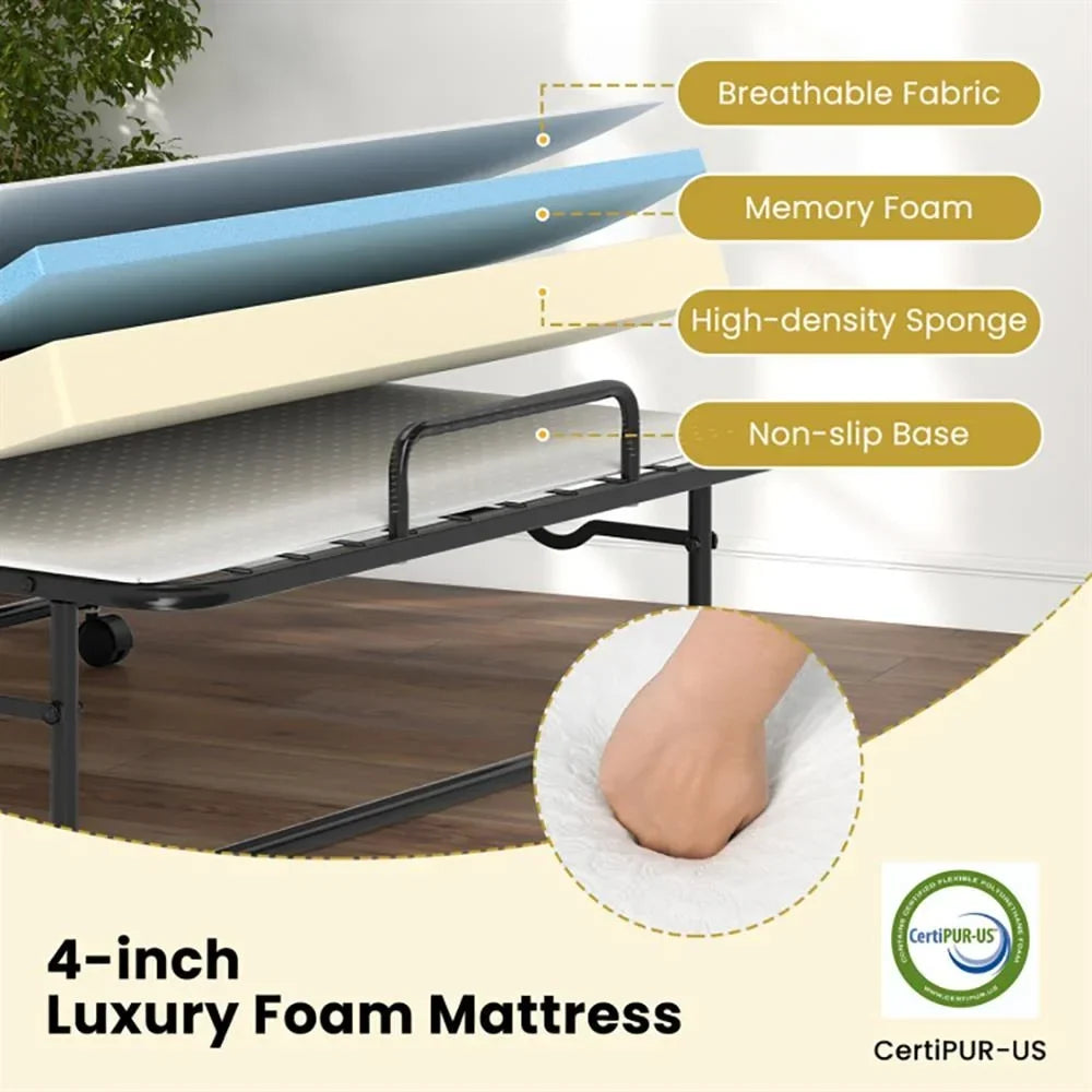 2026 NewKepooman Twin Size Folding Bed with Memory Foam Mattress and Heavy-duty Metal Frame