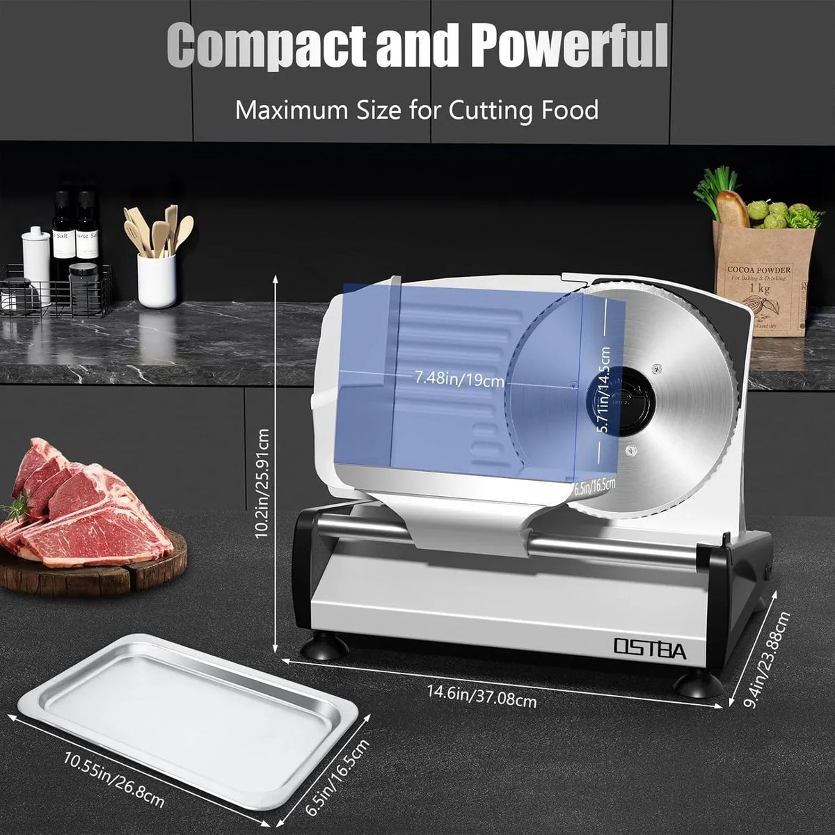 2026 NewOSTBA Meat Slicer with Quiet DC Motor, 200W Electric Deli Slicer, Dual 7.5'' Stainless Steel Blades, 0-15mm Adjustable Thickness, Easy to Clean, Ideal for Meat, Cheese, Bread, and Vegetables