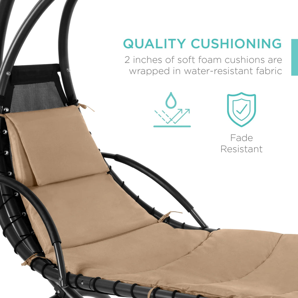 2026 NewBest Choice Products Hanging Curved Chaise Lounge Chair Swing for Backyard, Patio w/ Pillow, Shade, Stand - Teal
