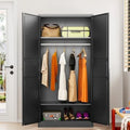 2026 NewMetal Wardrobe Cabinet with Hanging Rod,Black Armoire Wardrobe Closet,Metal Clothing Storage Cabinet with Adjustable Shelves and Doors,72" Cloth Storage Cabinets for Home,Living/Laundry Room
