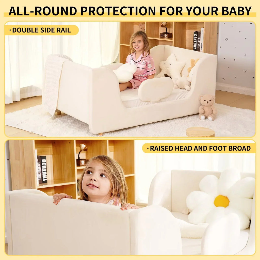 2026 NewLilypelle Toddler Bed Frame, Toddler Floor Bed with Removable Guard Rails, Small Bed for Boys and Girls, Standard Crib Size Toddler Bed"55.9 x 31.5 x 23.2 in"Beige