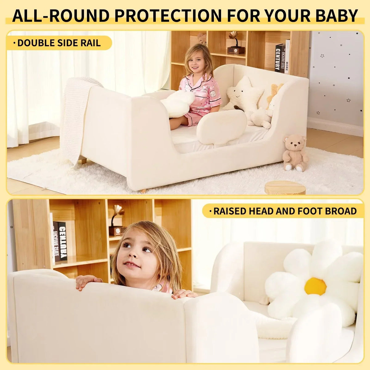 2026 NewLilypelle Toddler Bed Frame, Toddler Floor Bed with Removable Guard Rails, Small Bed for Boys and Girls, Standard Crib Size Toddler Bed"55.9 x 31.5 x 23.2 in"Beige