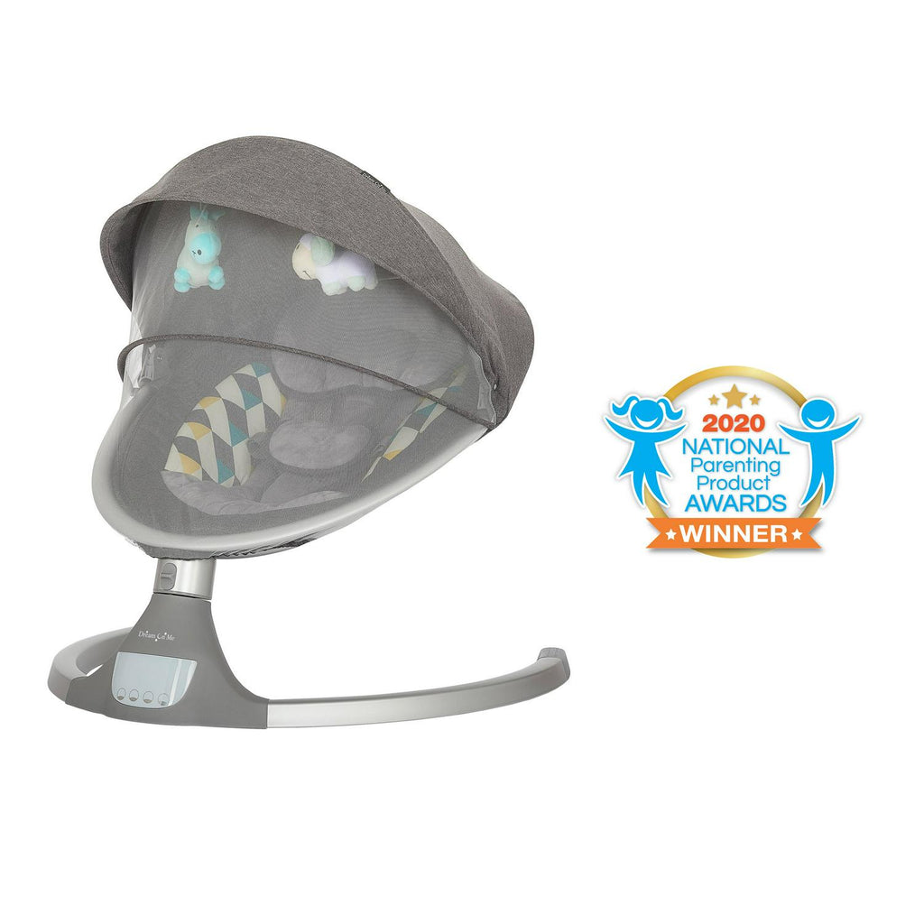 2026 NewDream On Me Zazu Baby Swing. Baby Swing for Infant. 5 - Swinging Speed. Two Attached Toys. Bluetooth Enabled and Remote Control. Grey and Blue