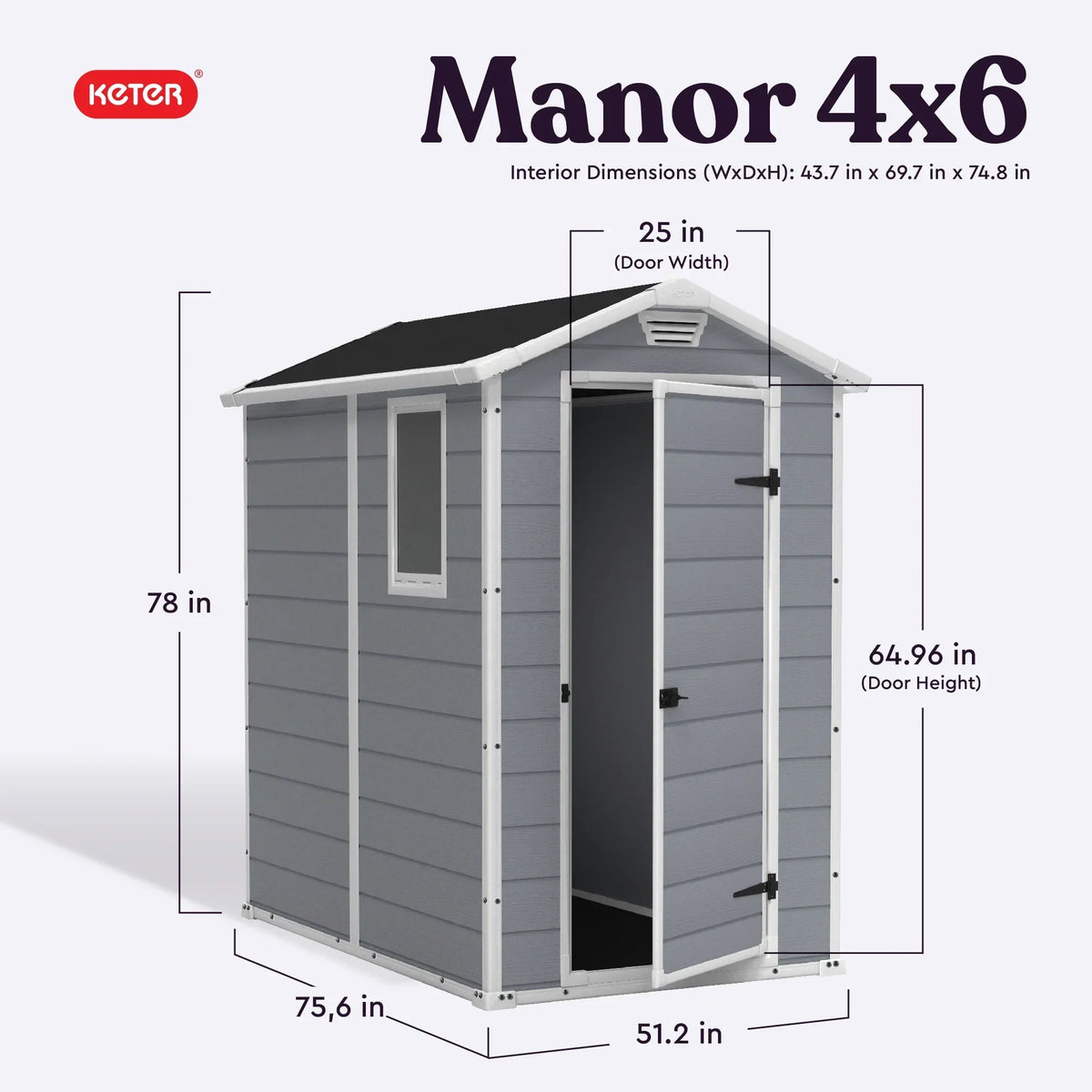 2026 NewKeter 213413 Manor DD 6 X 8 Foot All Weather Outdoor Storage Shed, Grey