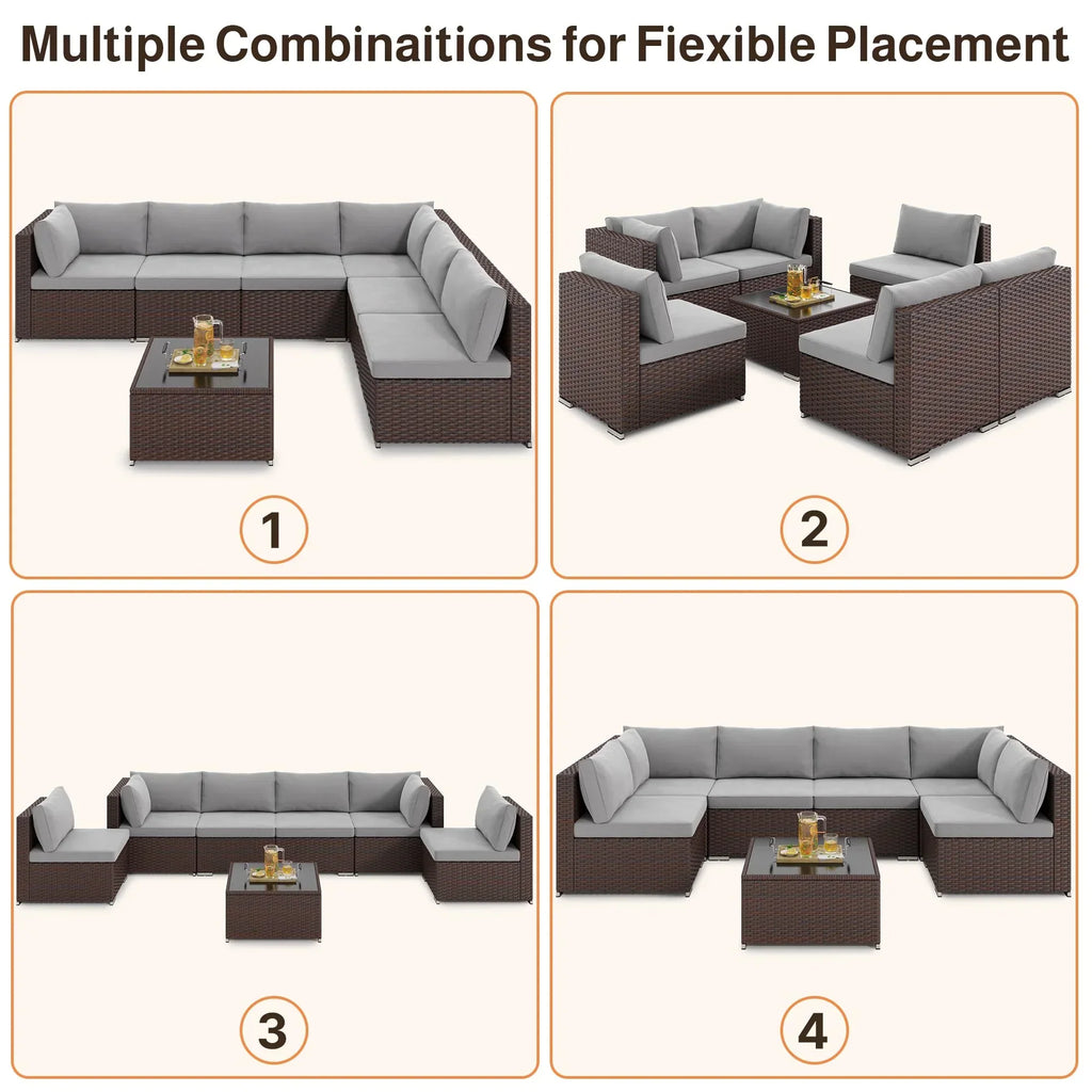 2026 NewPatio Furniture Set Clearance, Lofka 5 Piece Outdoor Sectional Furniture Chair Set with Cushions and Tea Table, Gray