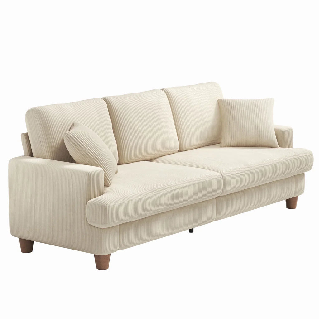 2026 New87" Corduroy Sofa,3 Seater Sofa with Extra Deep Seats,Neche Comfy Upholstered Couch for Living Room,2 Pillows,Green