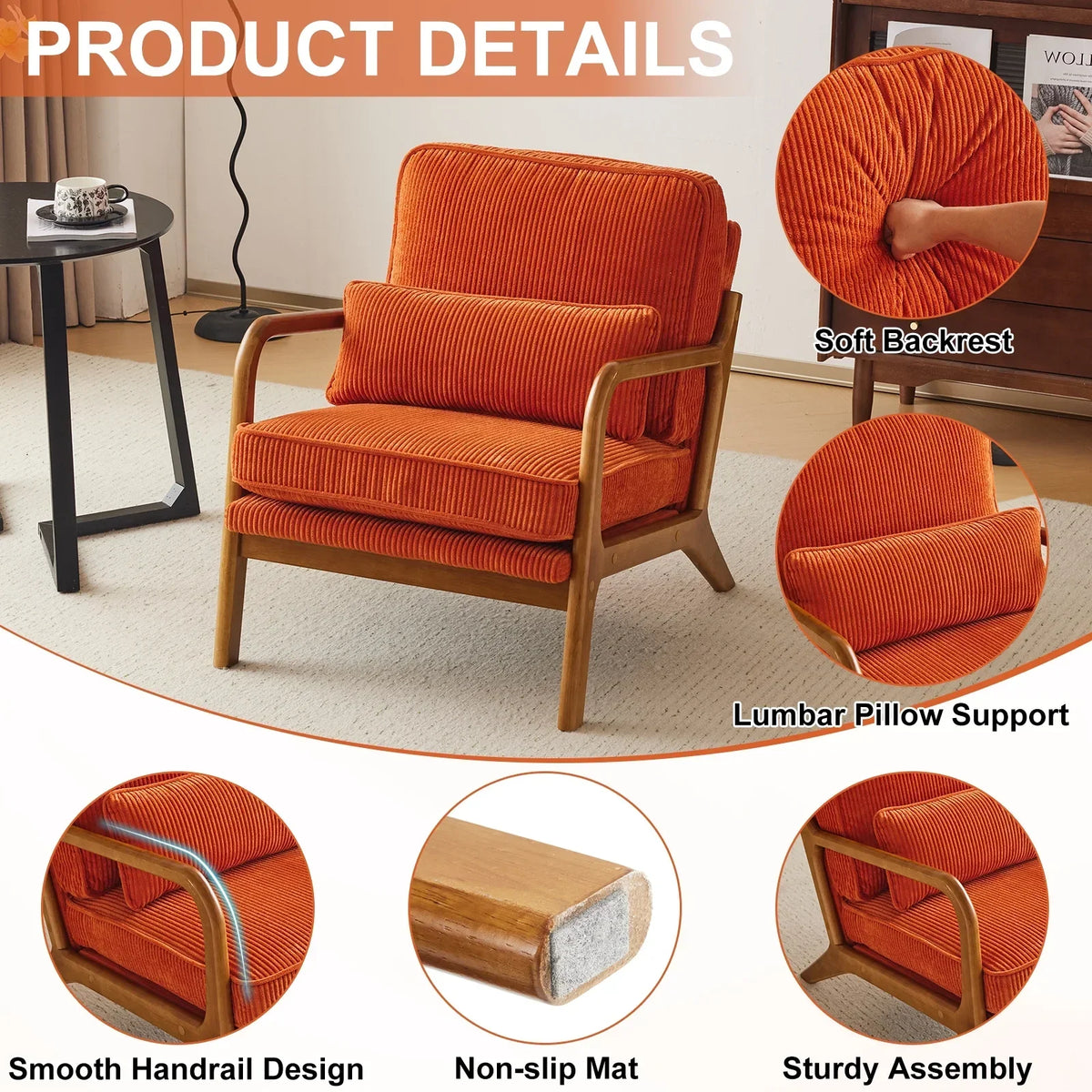 2026 NewKtaxon Accent Chair Corduroy Upholstered Armchair, Reading Club Chair with Pillow and Solid Wood Frame for Living Room Bedroom Furniture Off White