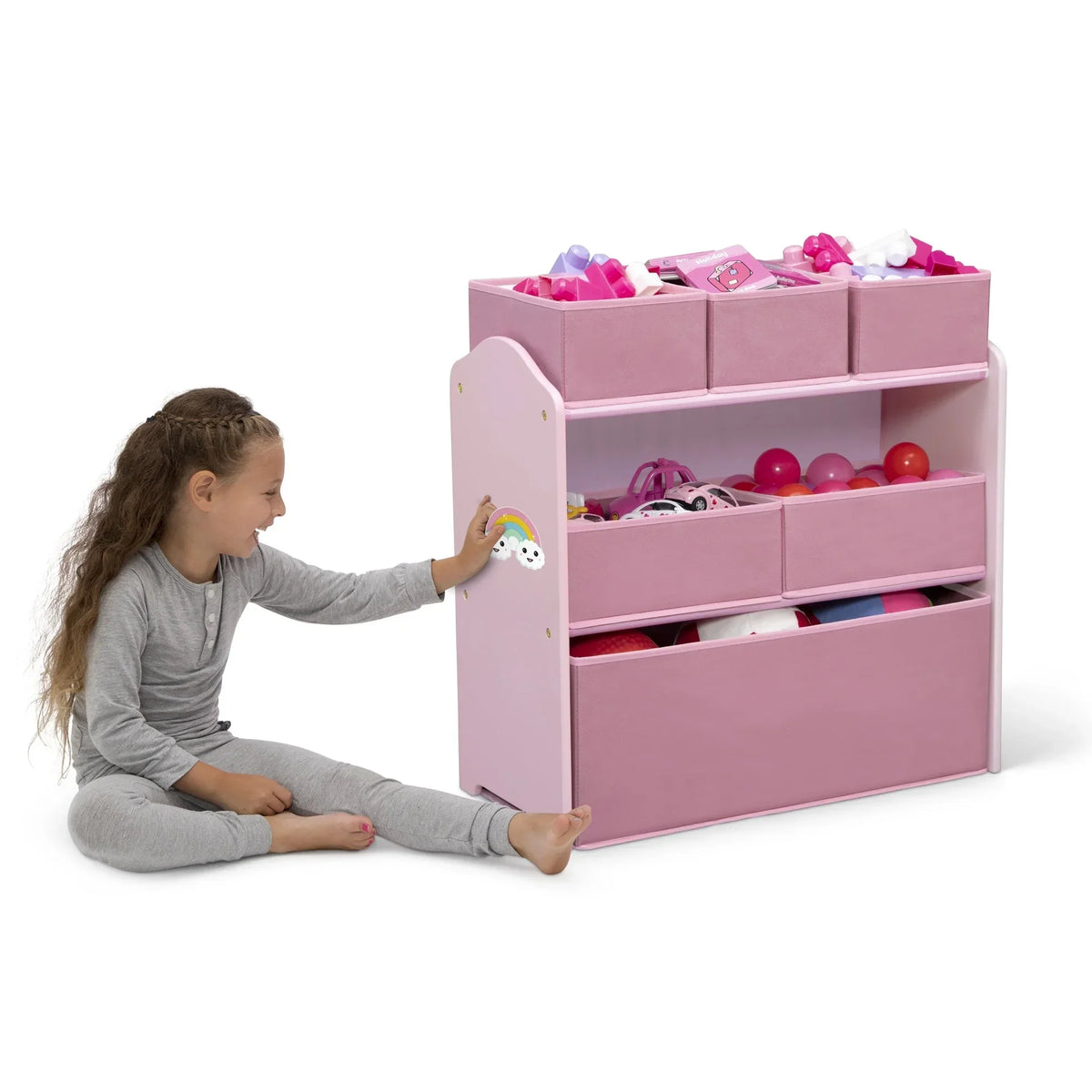 2026 NewDelta Children 4-Piece Toddler Playroom Set �C Includes Play Table, 2 Chairs and 6 Bin Toy Organizer with Reusable Vinyl Cling Stickers, Light Pink/Dark Pink