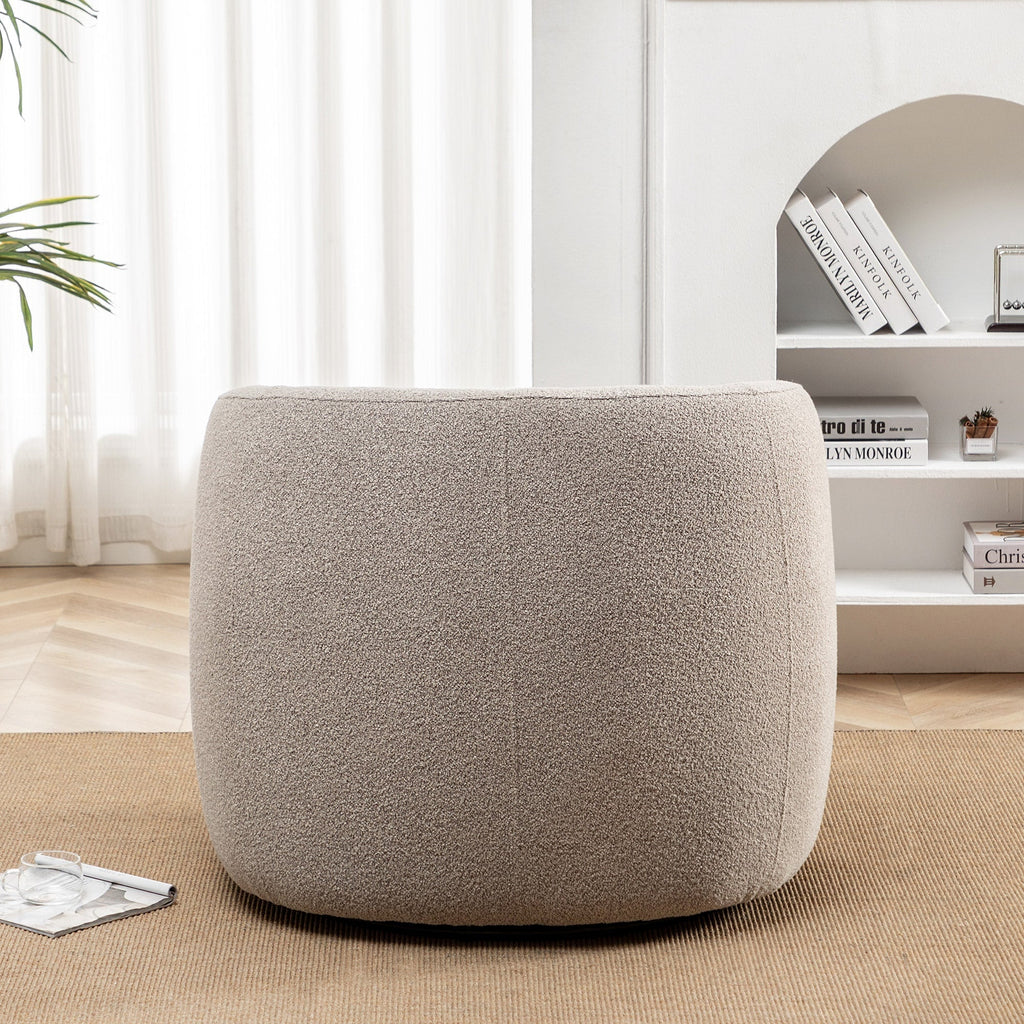 2026 New34" Wide Boucle Swivel Barrel Chair, No Assembly Round Upholstered Armchair Accent Chair Single Sofa Chair with Toss Pillow for Living Room and Bedroom, Taupe