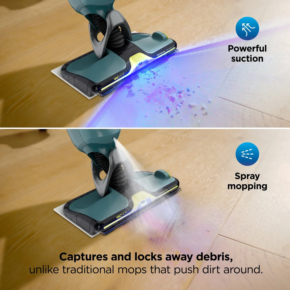 2026 NewShark VACMOP Reveal Cordless Hard Floor Cleaner, Vacuum and Spray Mop, 4 Disposable Pads, 12oz Pet Multi-surface Cleaning Solution, VM401