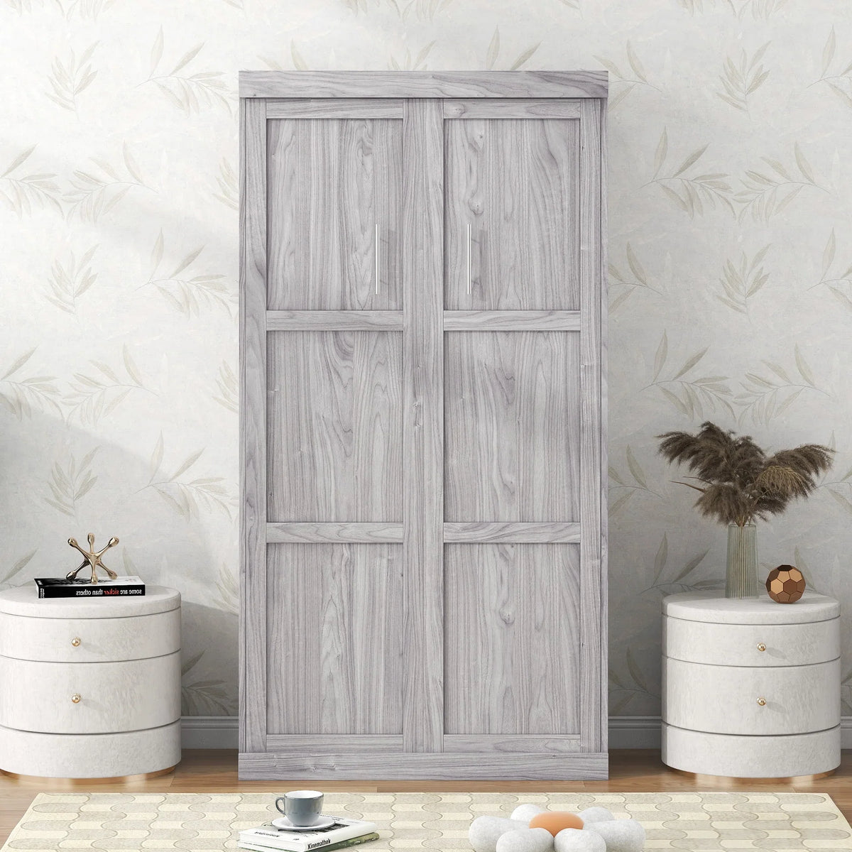 2026 NewEuroco Pine Wood Twin Size Murphy Bed, Convertible Wall Bed into A Cabinet, Gray