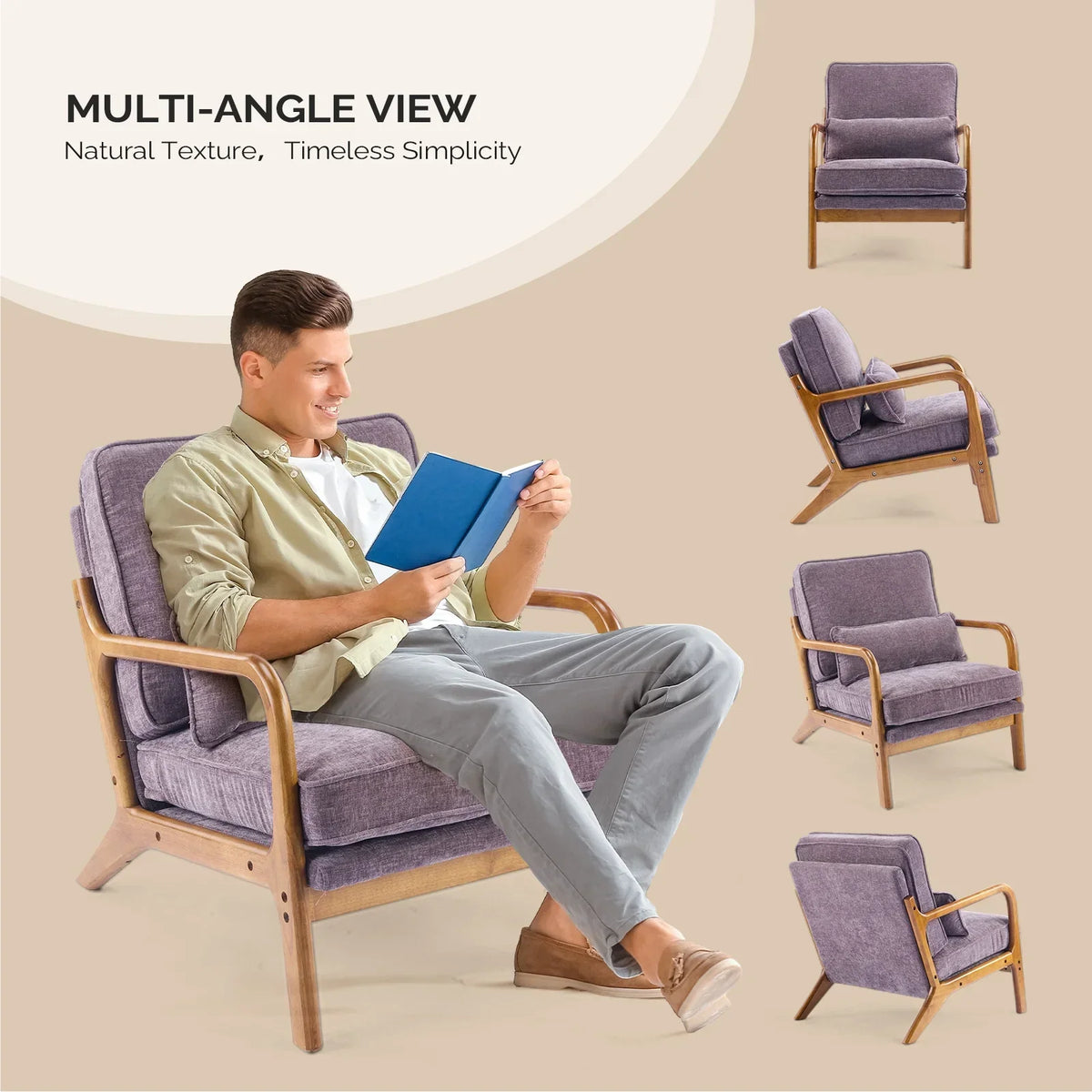 2026 NewKtaxon Accent Chair Corduroy Upholstered Armchair, Reading Club Chair with Pillow and Solid Wood Frame for Living Room Bedroom Furniture Off White