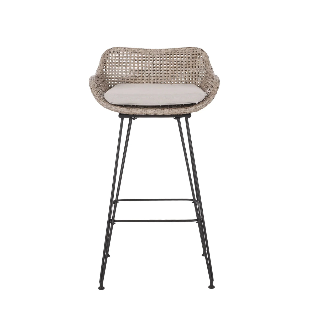 2026 NewVerano Wicker and Metal Outdoor Barstools with Cushion, Set of 4, Mixed Brown and Beige