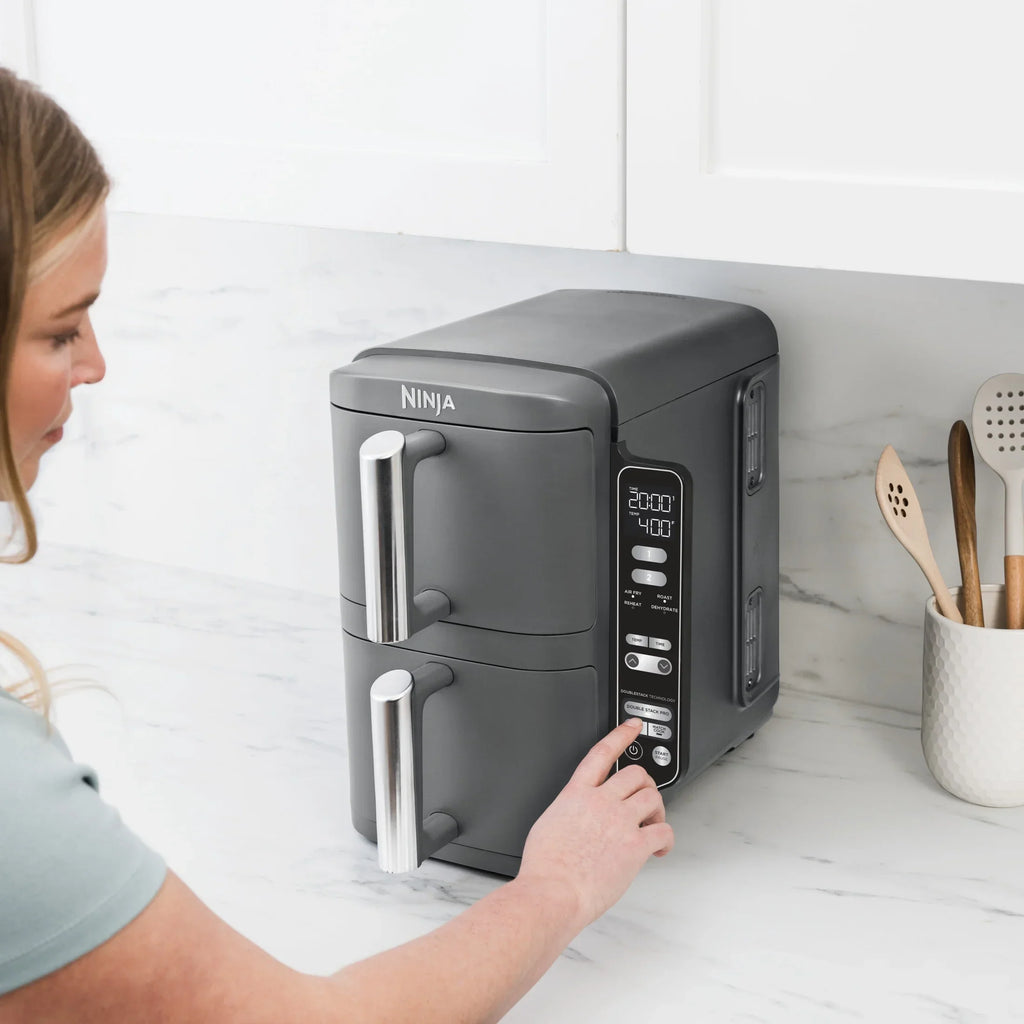2026 NewNinja DoubleStack XL 2-Basket Air Fryer, DoubleStack Technology Cooks 4 Foods at Once, Space Saving Design, 10 QT, 4-in-1, Smart Finish & Match Cook, SL400