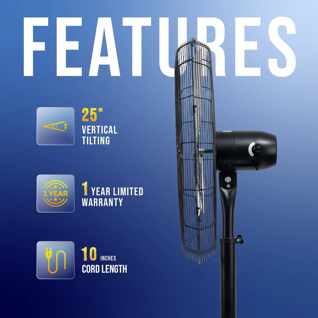2026 NewTornado - 20 Inch High Velocity Metal Oscillating Pedestal Fan - Commercial, Industrial Use Water-Resistant