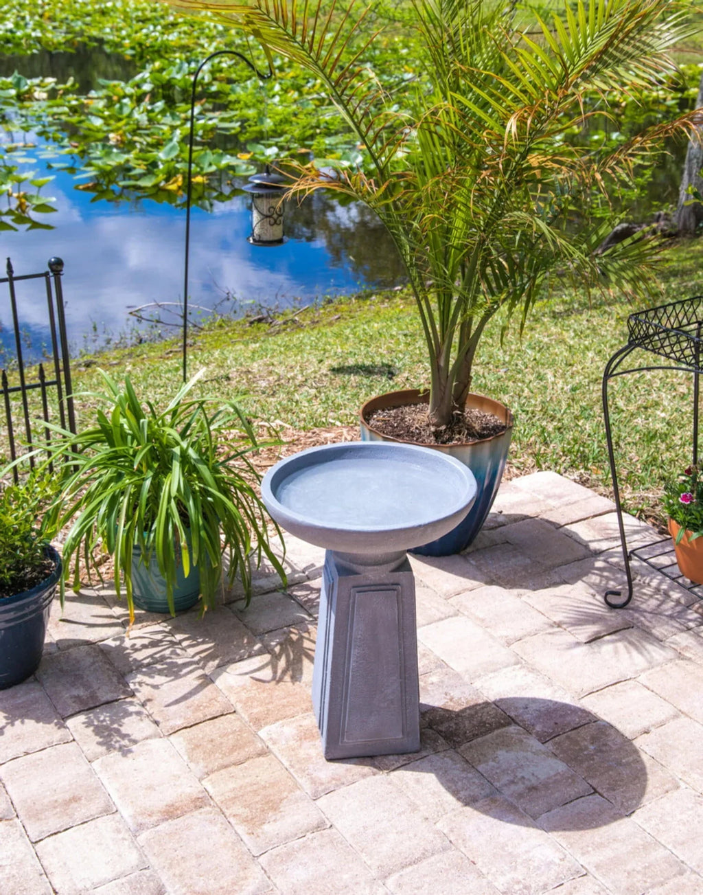 2026 NewPedestal Outdoor Bird Bath with Gray Finish