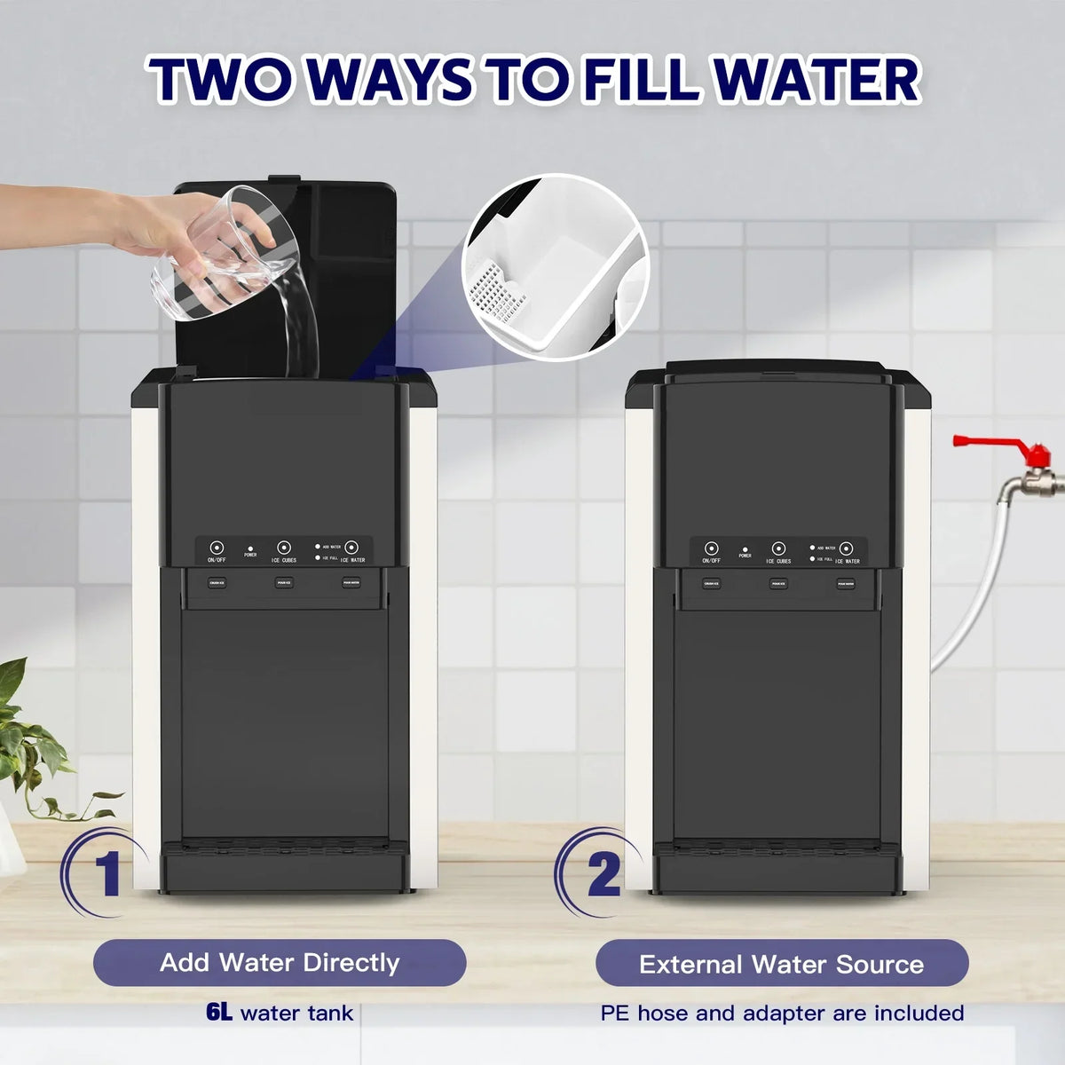 2026 NewAdvwin 3 in 1 Water Dispenser with Ice Maker Countertop, Bullet Ice, Crushed Ice, Water Cooler, 44Lbs/24H, 12 Ice Cube/6Min, Self-cleaning, 4Lbs Ice Storage, Home, Kitchen, Party, RV