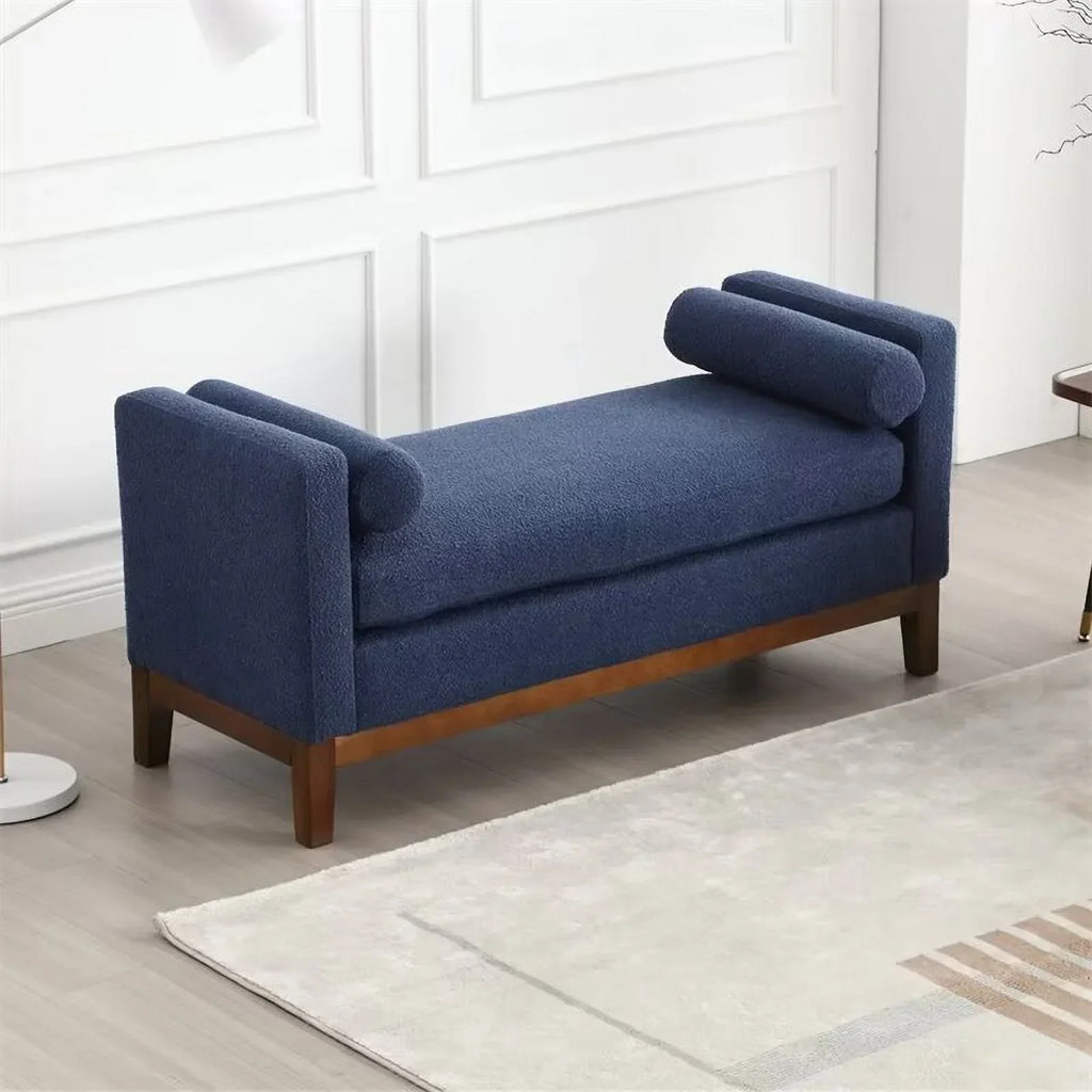 2026 NewEnd of Bed Bench, 53.5" Boucle Fabric Upholstered Entryway Bench with Wood Legs & Bolster Pillows, Rolled Arm Cushioned Ottoman Foot Rest Long Stool Window Extra Seating for Bedroom, Ivory