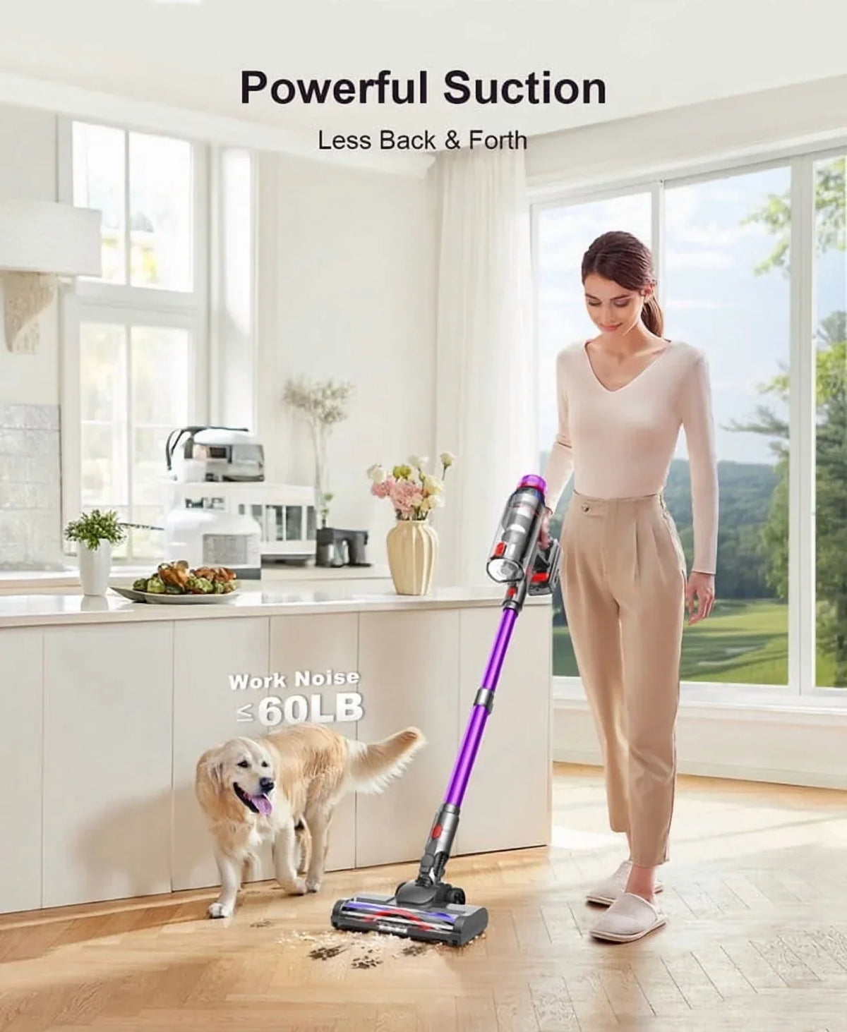 2026 NewHosaud Cordless Vacuum Cleaner - 45000pa 550W 55mins 2600mAh Lightweight Stick Vacuum Cleaners for Home Pet Hair Carpet Floor Purple