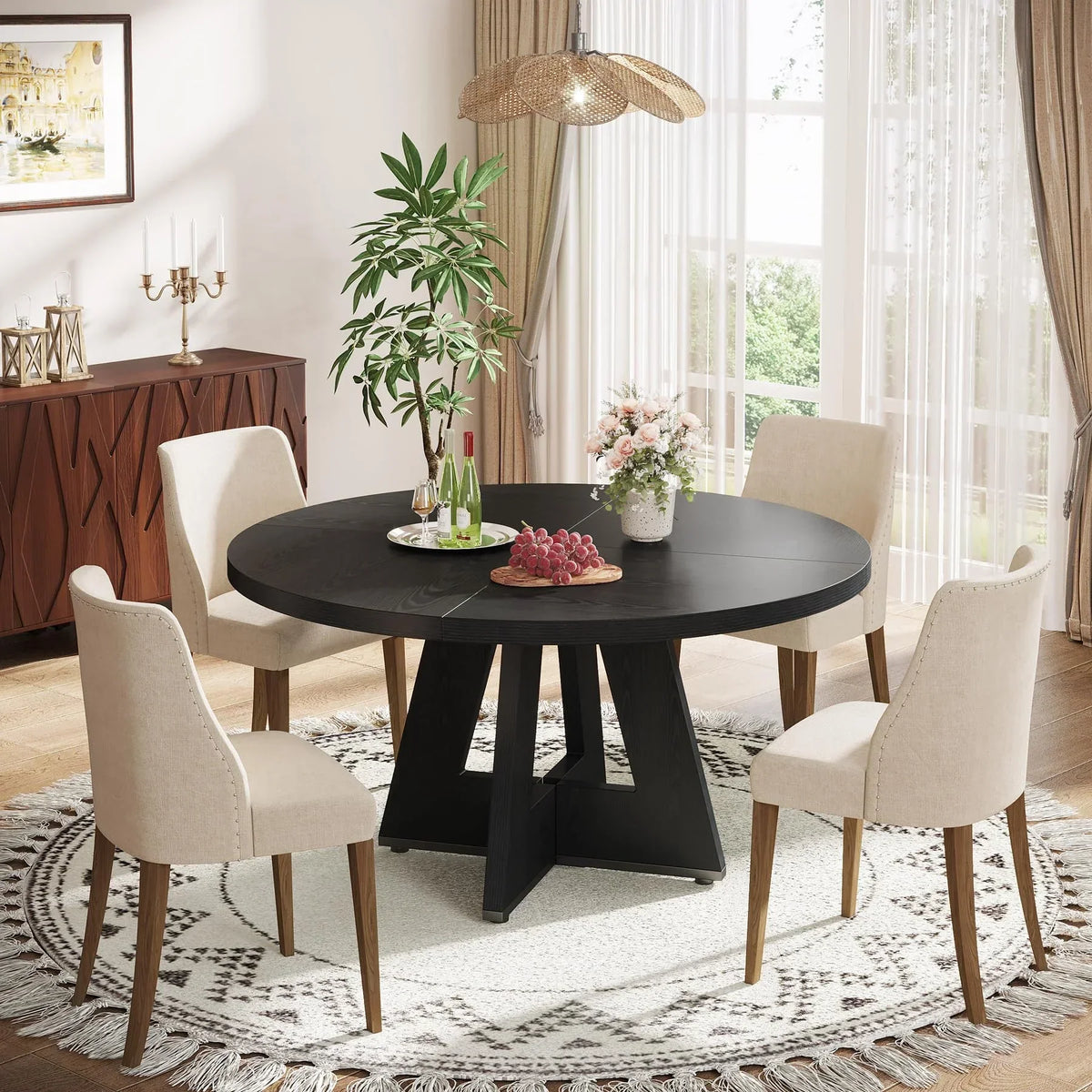 2026 NewTribesigns Round Dining Table for 4, Grey Kitchen Table 47 Inch Farmhouse Wood Kitchen Dinning Table for Kitchen Living Room