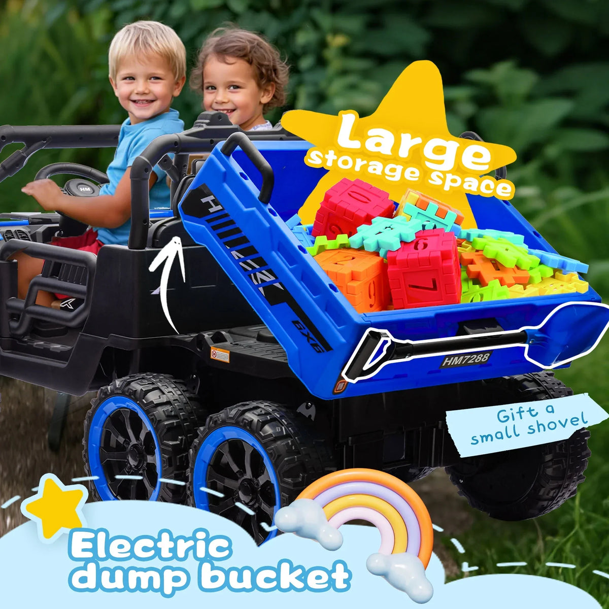 2026 NewXuanlur 24V 2 Seater Kids Ride on Car Truck, Ride on UTV W/ 2x200W Motor, 24 Volt Ride on Toys W/ Dump Bed/Shovel, Electric Car for Kids W/ Durable Tires, LED Light, Music, Remote Control, Black