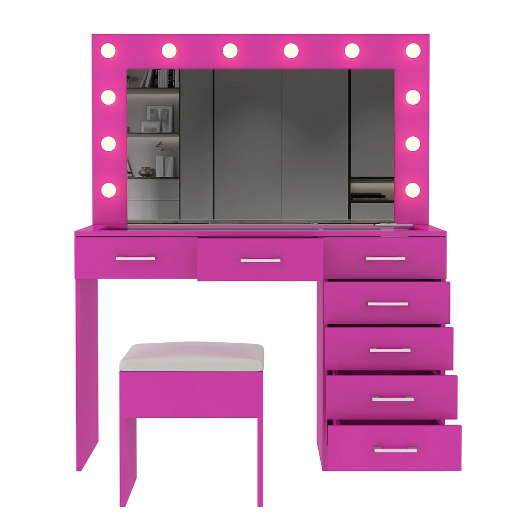 2026 NewKtaxon Large Makeup Vanity, Vanity Table Set w/ Visible Glass Top w/ Charging Station, White