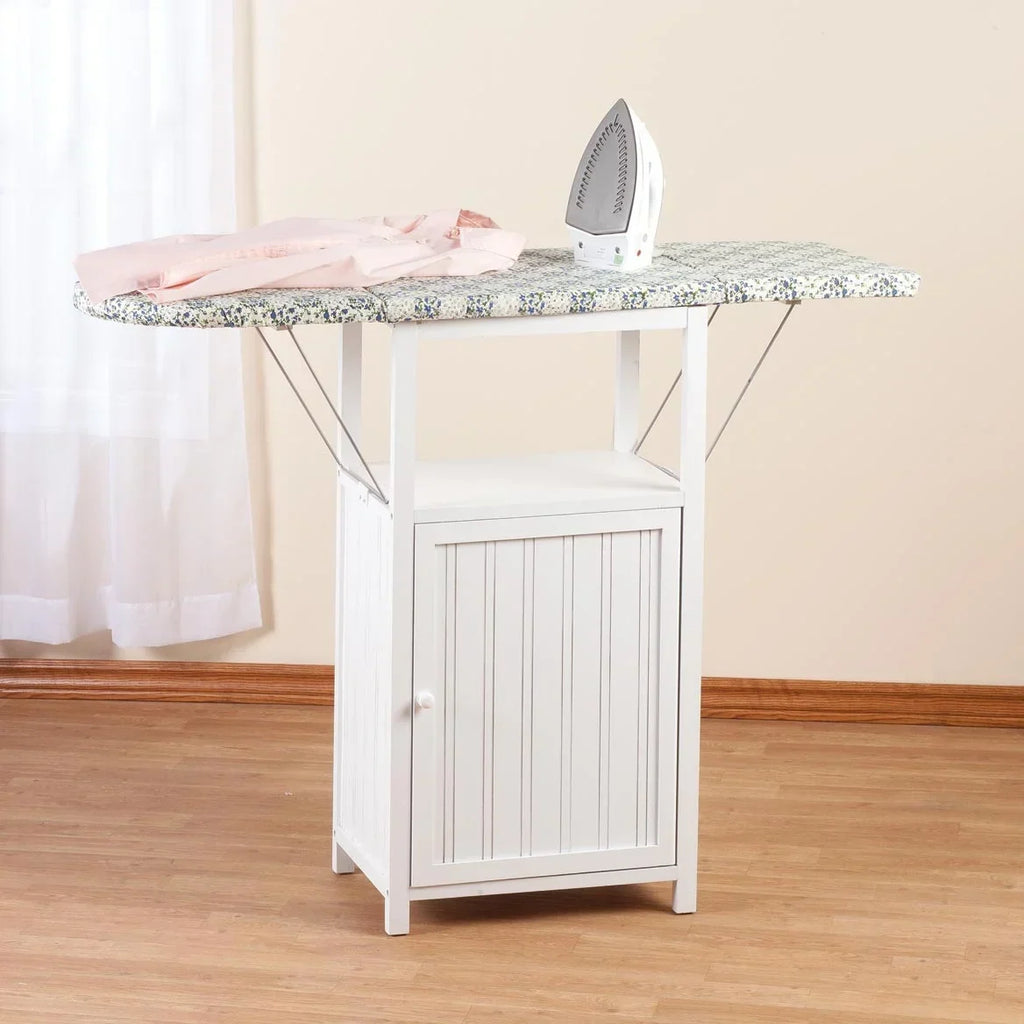 2026 NewOakRidge Deluxe Ironing Board with Storage Cabinet, Perfect for Small Spaces with Extra Storage, Folding Station, Crafted with 100% Durable Wood, White Design �C Measures 36.5" H x 15.5" W x 23" L