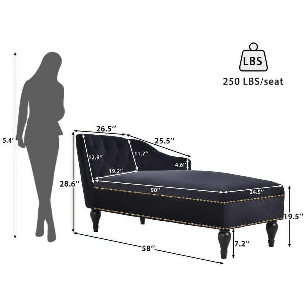 2026 NewTHINK 30,Velvet Chaise Lounge with Rolled Arm, 58” Upholstered Sofa Lounge Chair for Living Room Bedroom