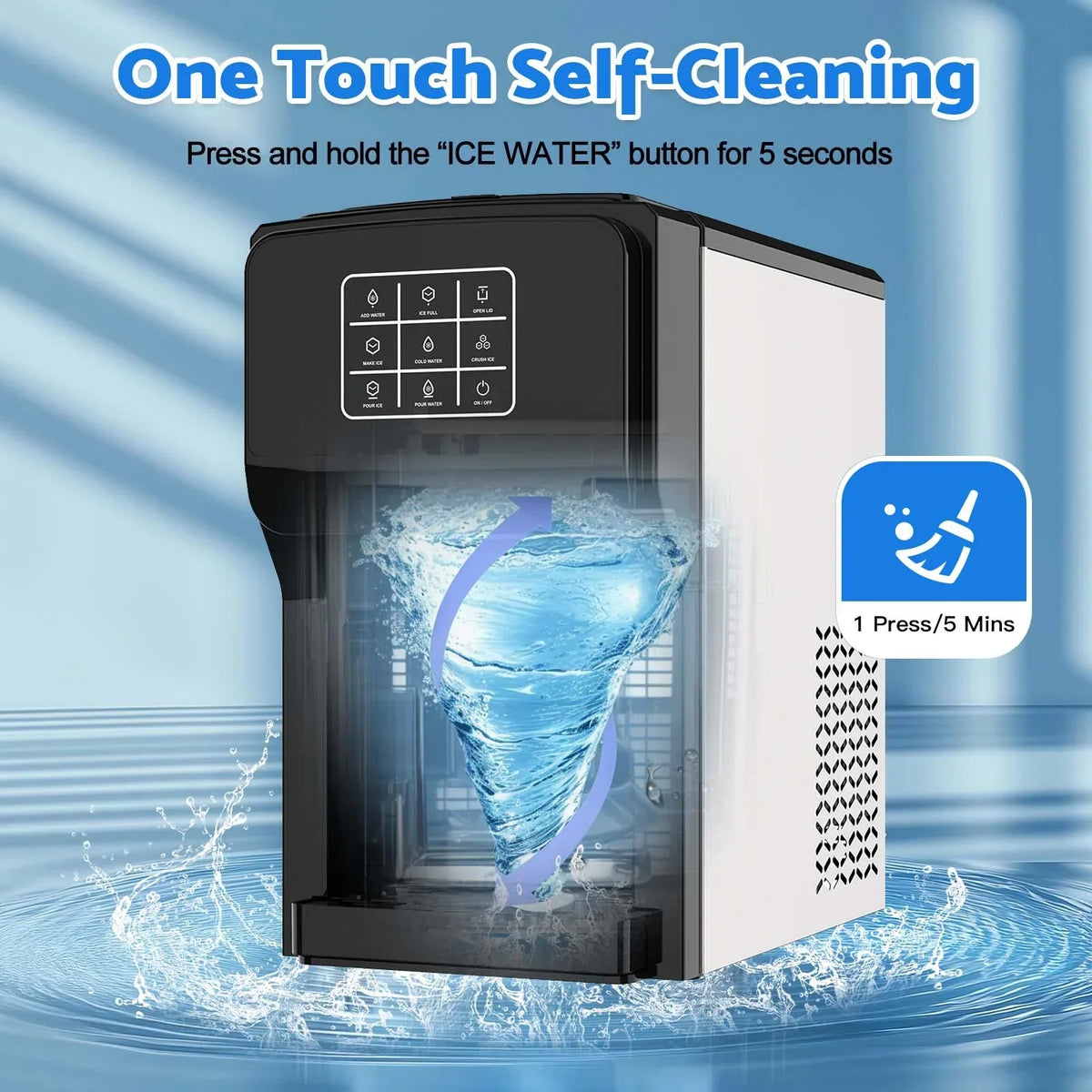 2026 NewAdvwin 3 in 1 Water Dispenser with Ice Maker Countertop, Bullet Ice, Crushed Ice, Water Cooler, 44Lbs/24H, 12 Ice Cube/6Min, Self-cleaning, 4Lbs Ice Storage, Home, Kitchen, Party, RV