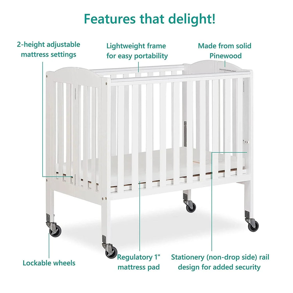 2026 NewDream On Me 2-in-1 Folding Portable Mini Crib in White. Mattress Pad Included. Easy to Fold and Store Baby Crib. Two Adjustable Mattress Height positions Convertible Crib