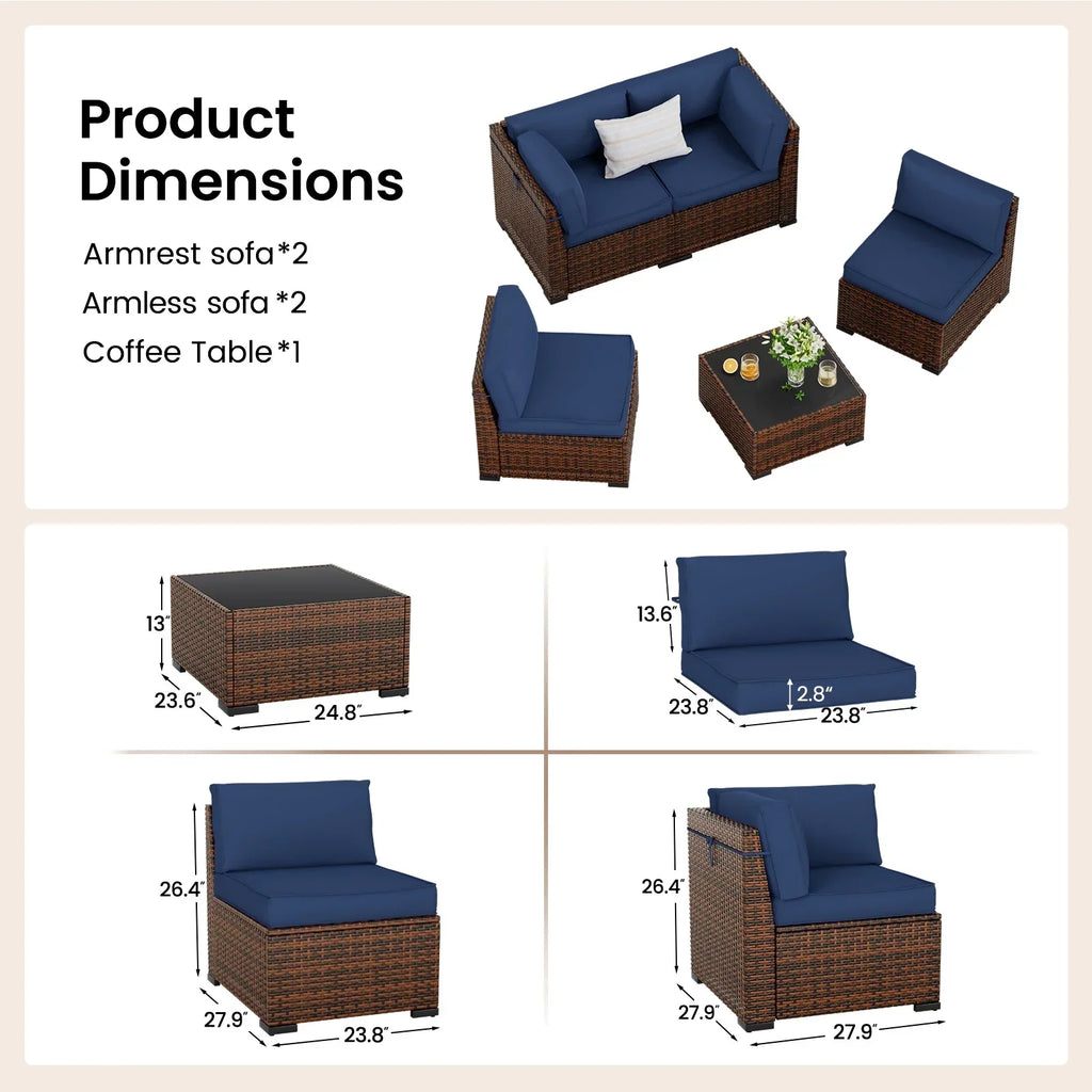 2026 NewELPOSUN 7 Pieces Patio Furniture Set, Outdoor Furniture Sectional Rattan Sofa for Backyard Garden Dark Grey