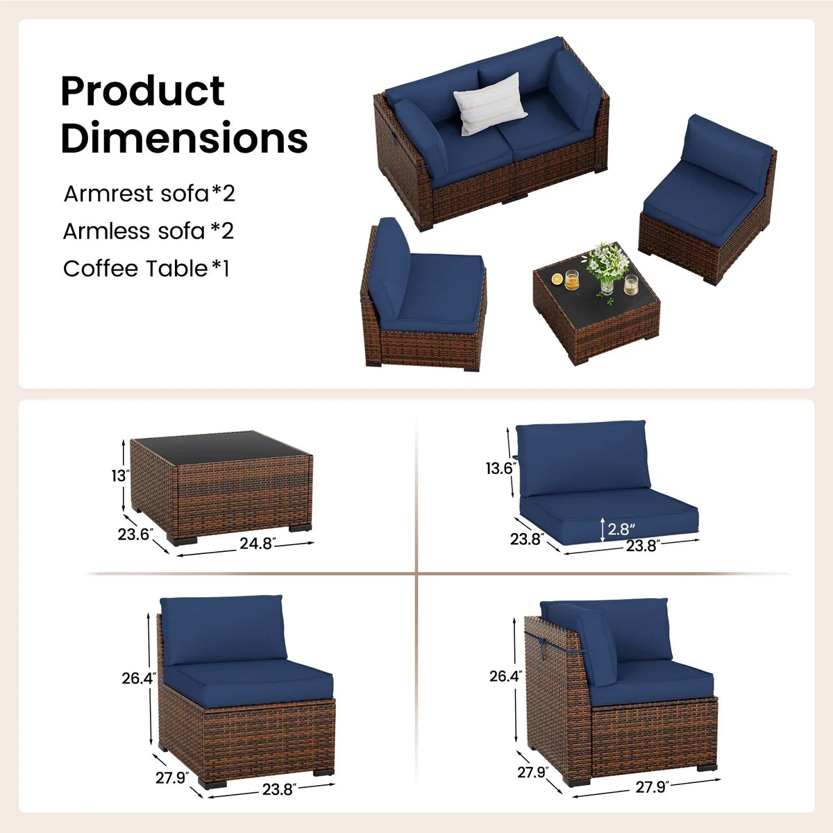 2026 NewELPOSUN 7 Pieces Patio Furniture Set, Outdoor Furniture Sectional Rattan Sofa for Backyard Garden Dark Grey