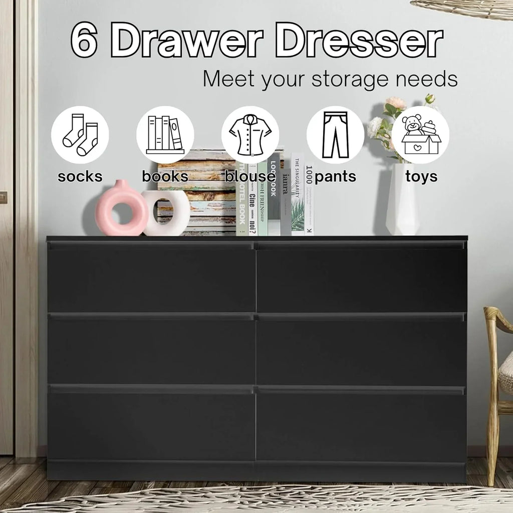 2026 NewKtaxon 6 Drawer Double Dresser Wood Dresser Storage Cabinet Drawer Organizer Chest Of Drawers, White