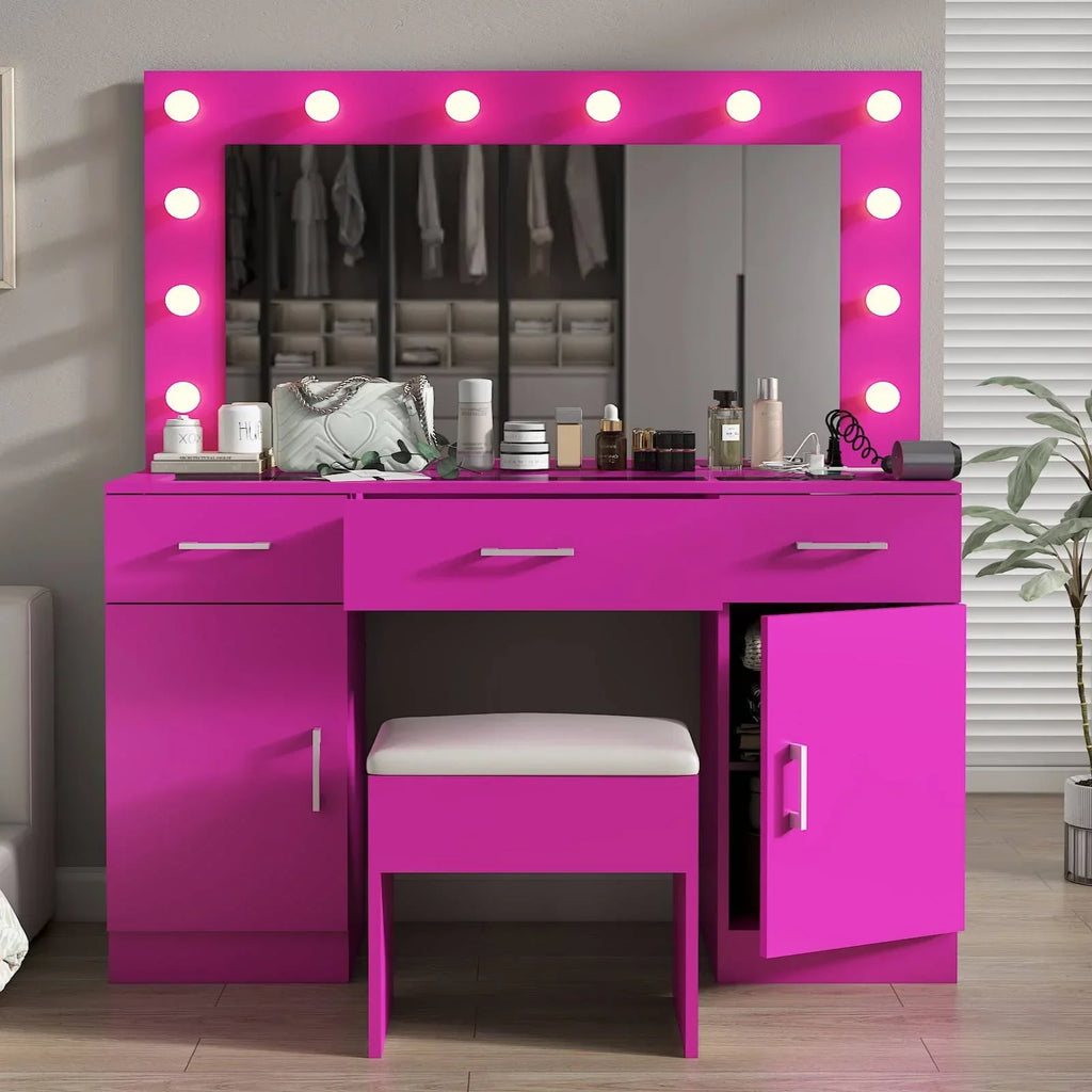 2026 NewKtaxon Large Makeup Vanity, Vanity Table Set w/ Visible Glass Top w/ Charging Station, White