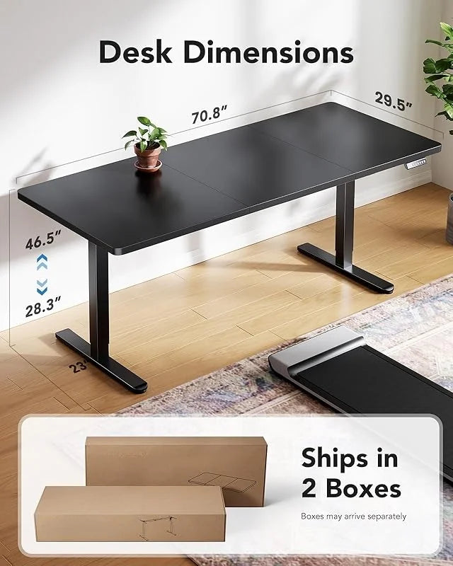 2026 NewUANUO 48 x 24 inch Electric Standing Desk, Height Adjustable Table with Headphone Hooks & Cable Manager, Sit to Stand up Desk for Home Office, Vintage Brown