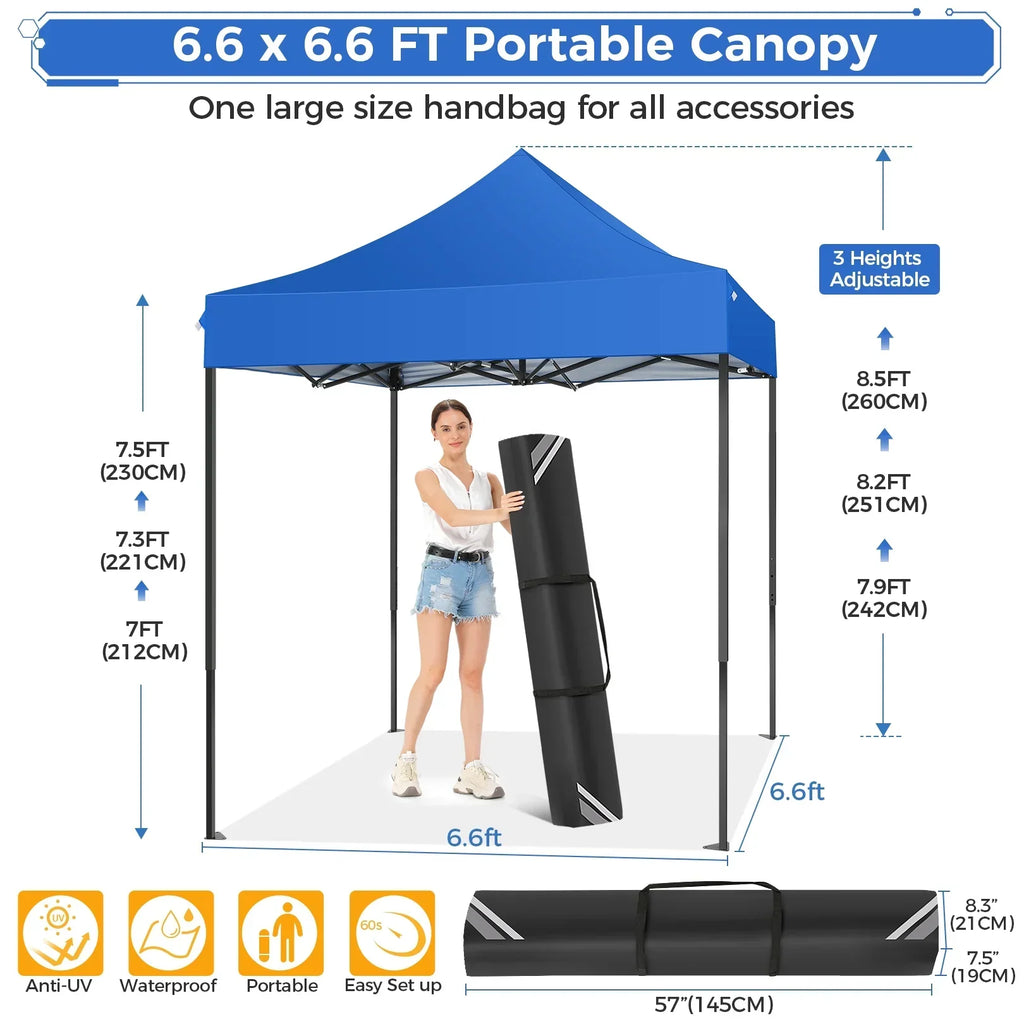 2026 NewSANOPY 6.6 x 6.6 FT Pop Up Canopy Tent, Heavy Duty Canopy Easy Set up All Weather Waterproof Outdoor Canopy Tent for Parties, Beach, Garden, Camping with 1 Handbag, 3 Adjustable Heights, UPF50+